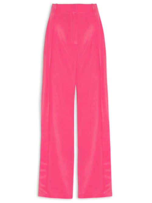 Calça Feminina De Seda Pantalona Com Dobra – Rosa