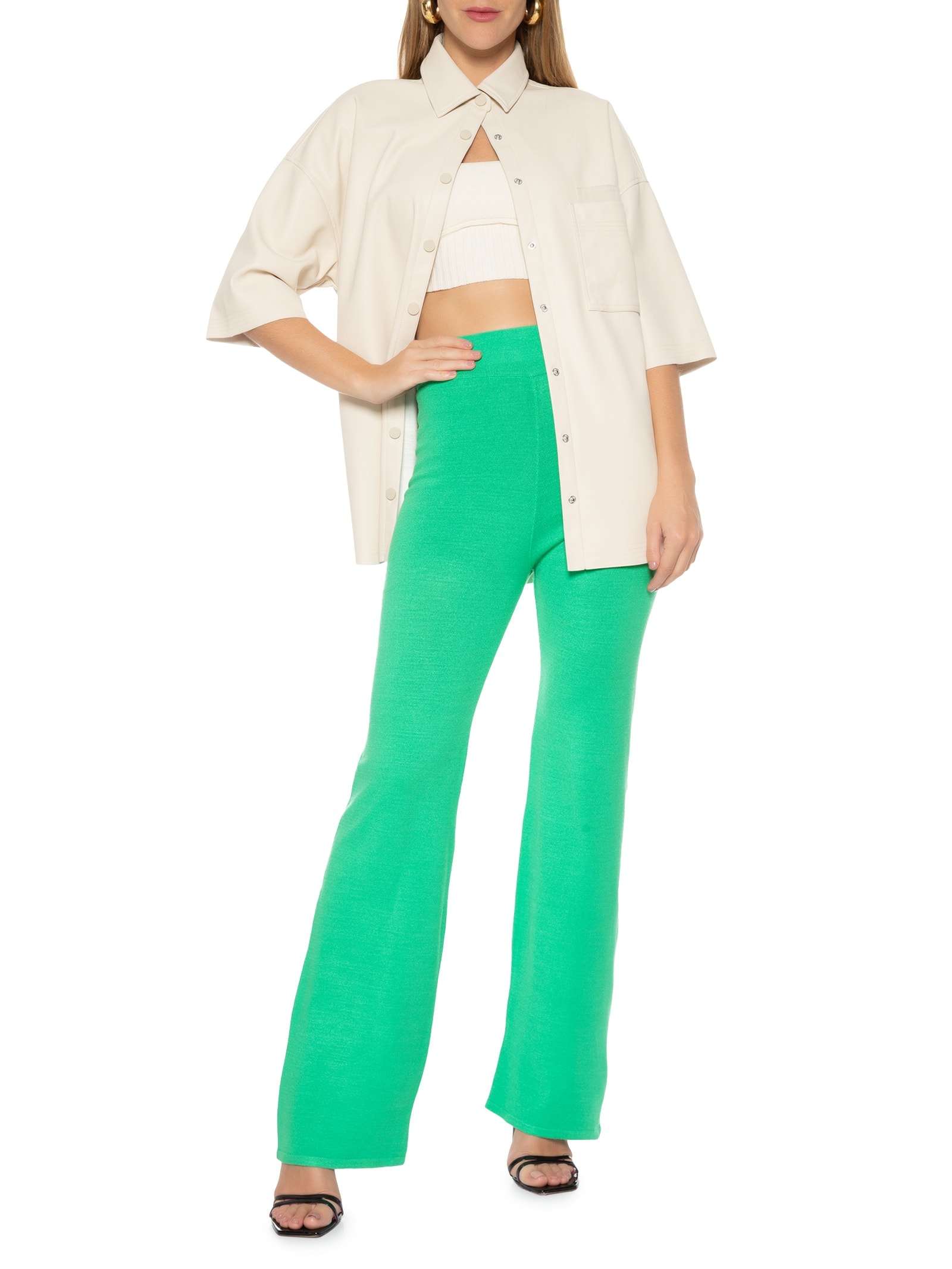 Calça Feminina De Tricot Cintura Alta Verde Lança Perfume