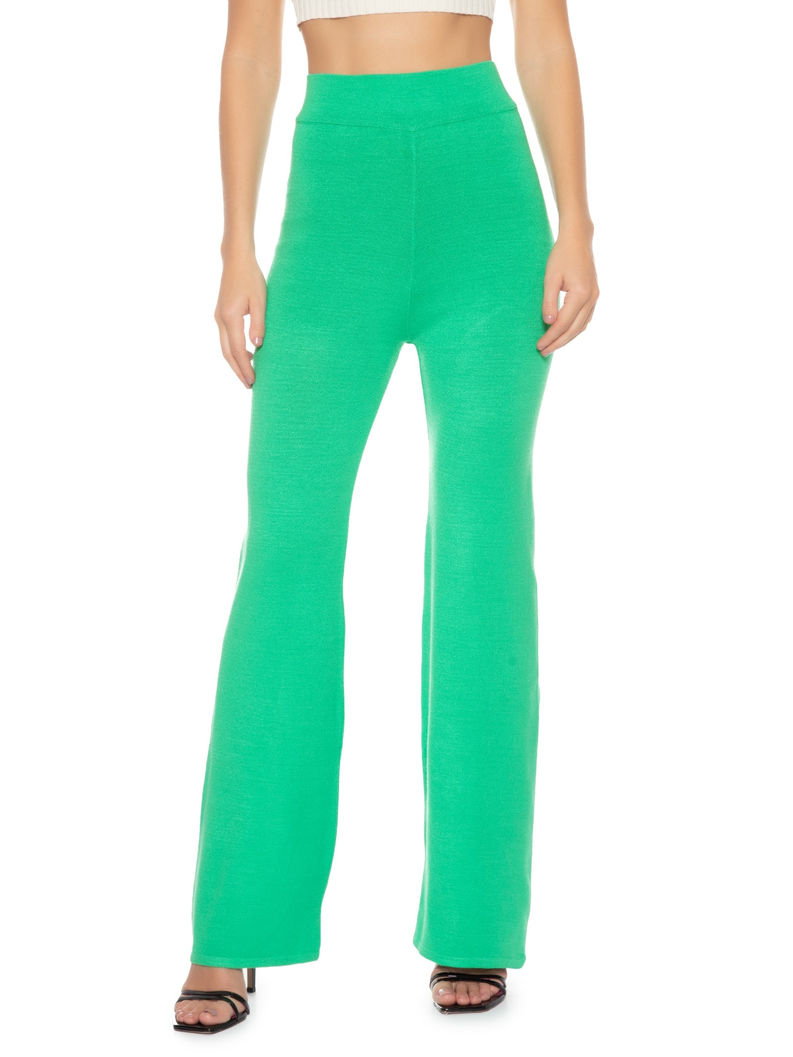 Calça Feminina De Tricot Cintura Alta Verde Lança Perfume