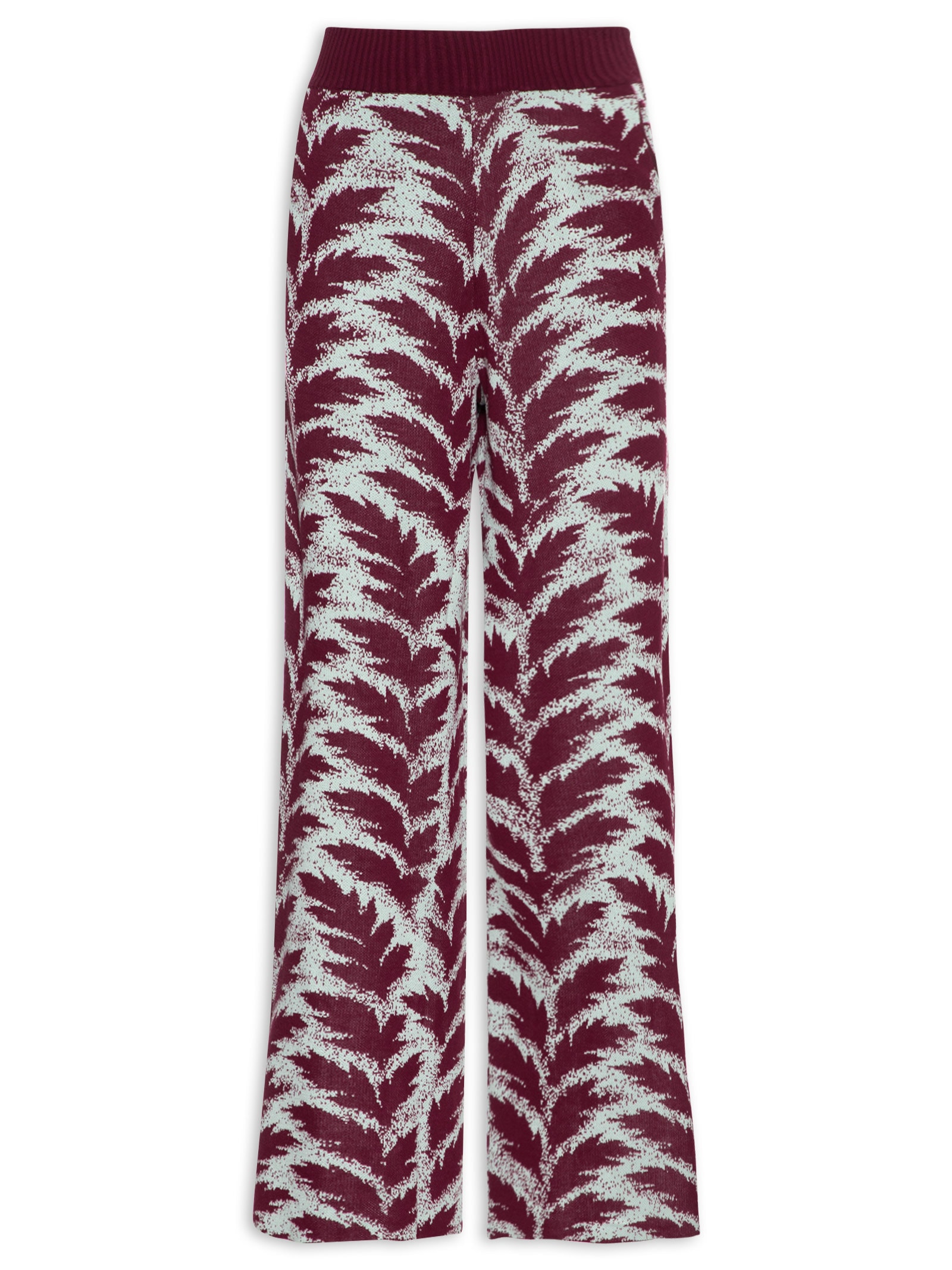 Calça Feminina de Tricot Estampa Folhas Vermelho Animale