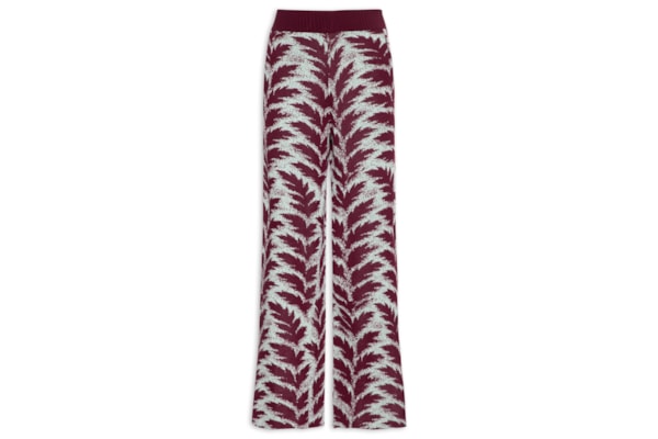 Calça Feminina de Tricot Estampa Folhas - Vermelho