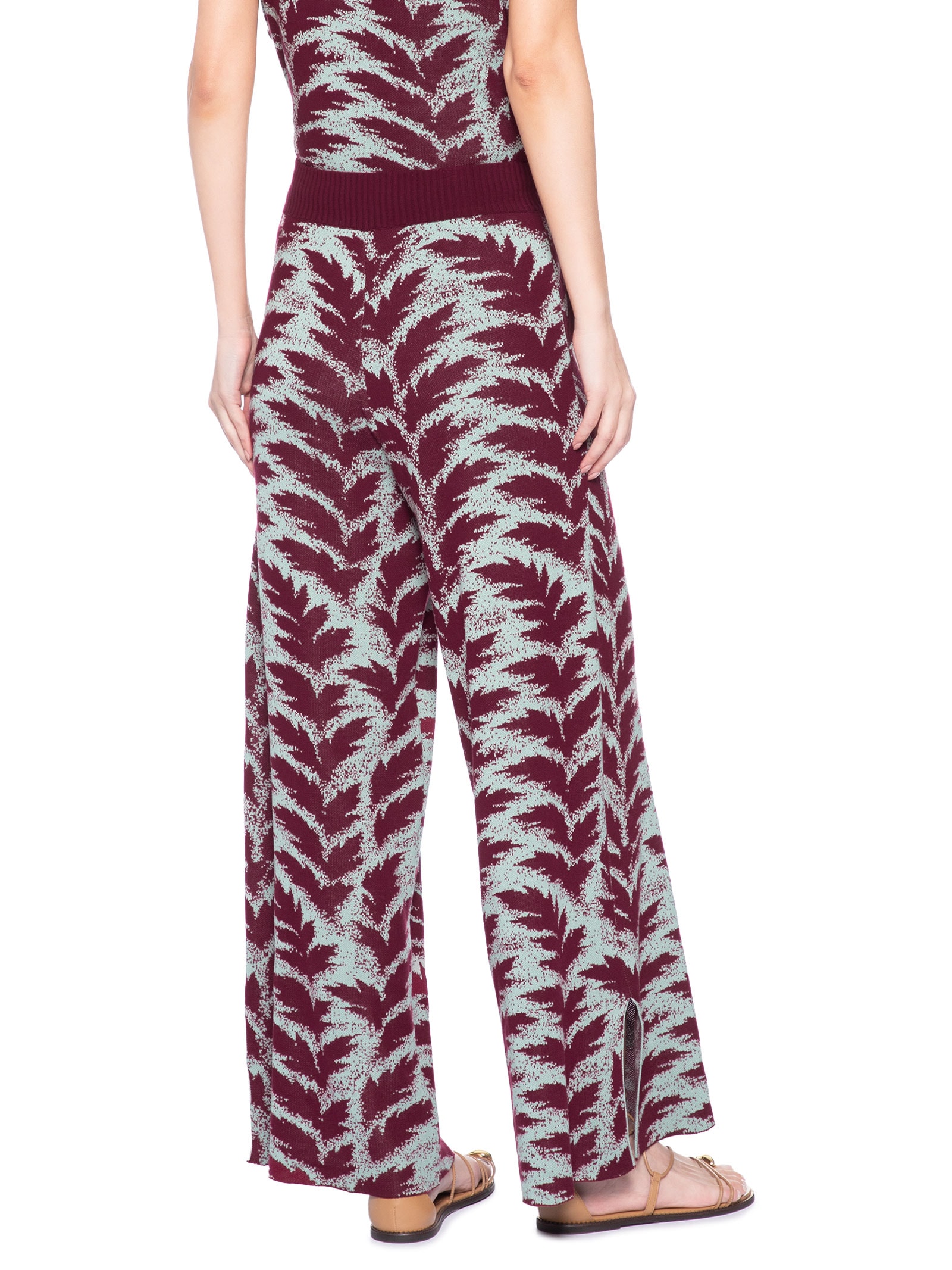 Calça Feminina de Tricot Estampa Folhas Vermelho Animale