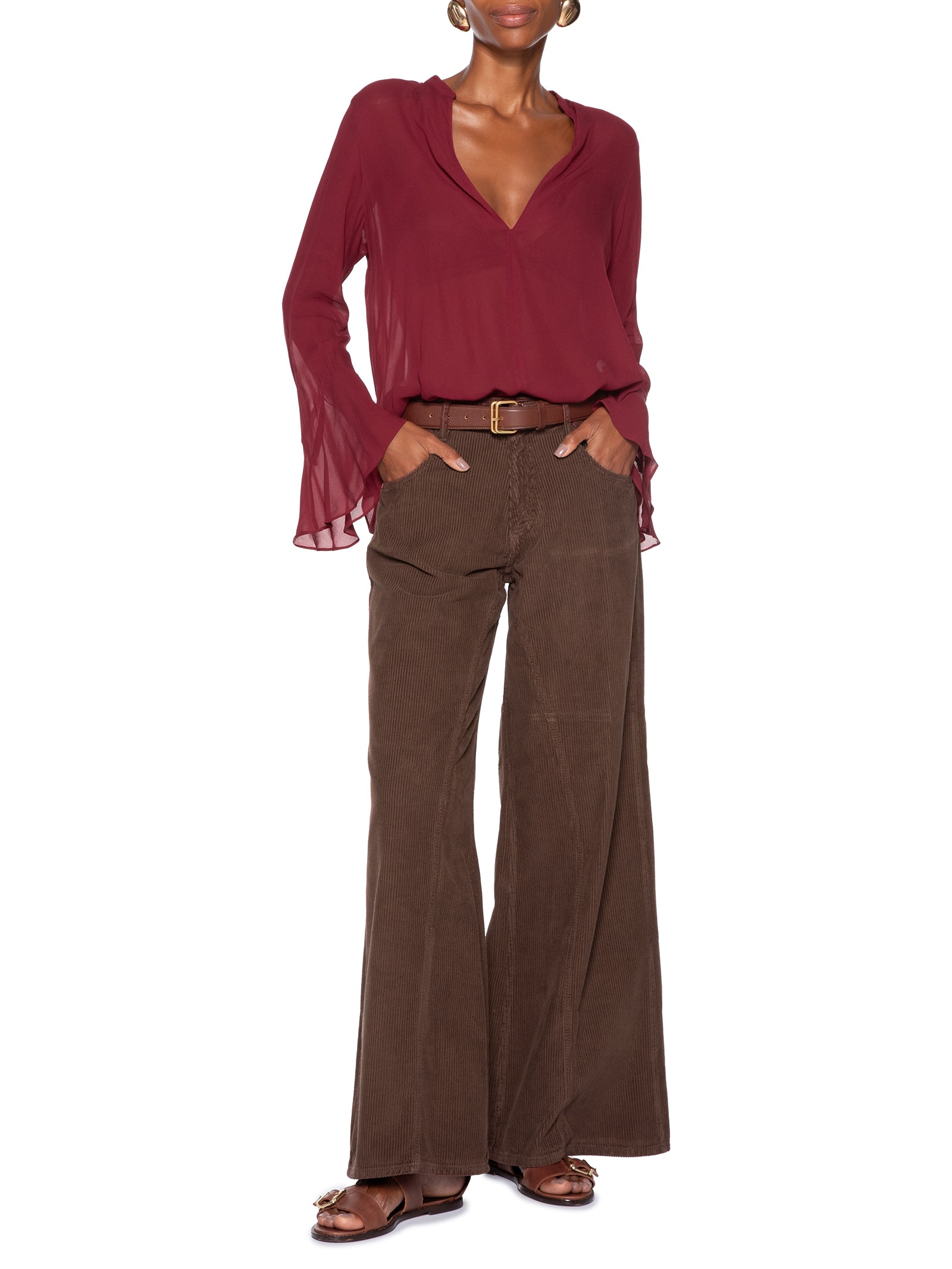 Calça Feminina De Veludo Dries Marrom Animale