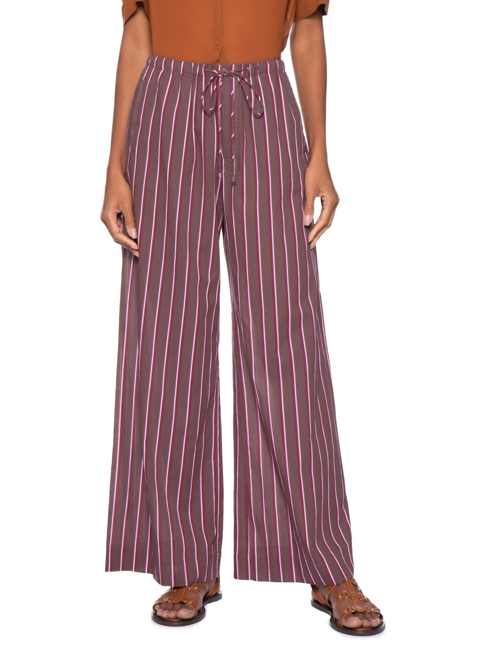 Calça Feminina de Voil Listrada Marrom Taupe – Marrom Animale