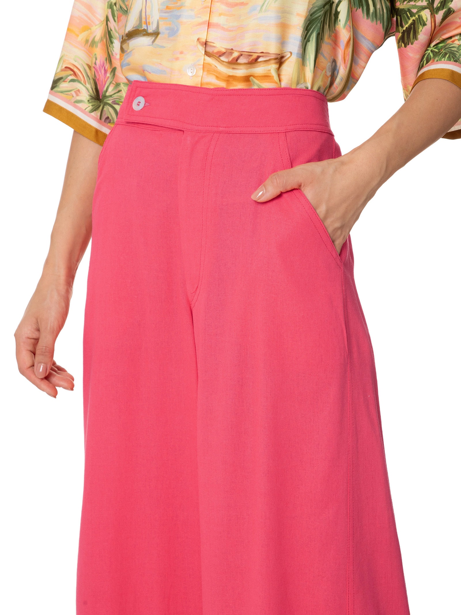 Calça Feminina Detalhe Pesponto Rosa Farm