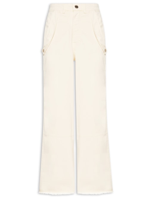 Calça Feminina Dobra Bolso Reta De Sarja – Bege