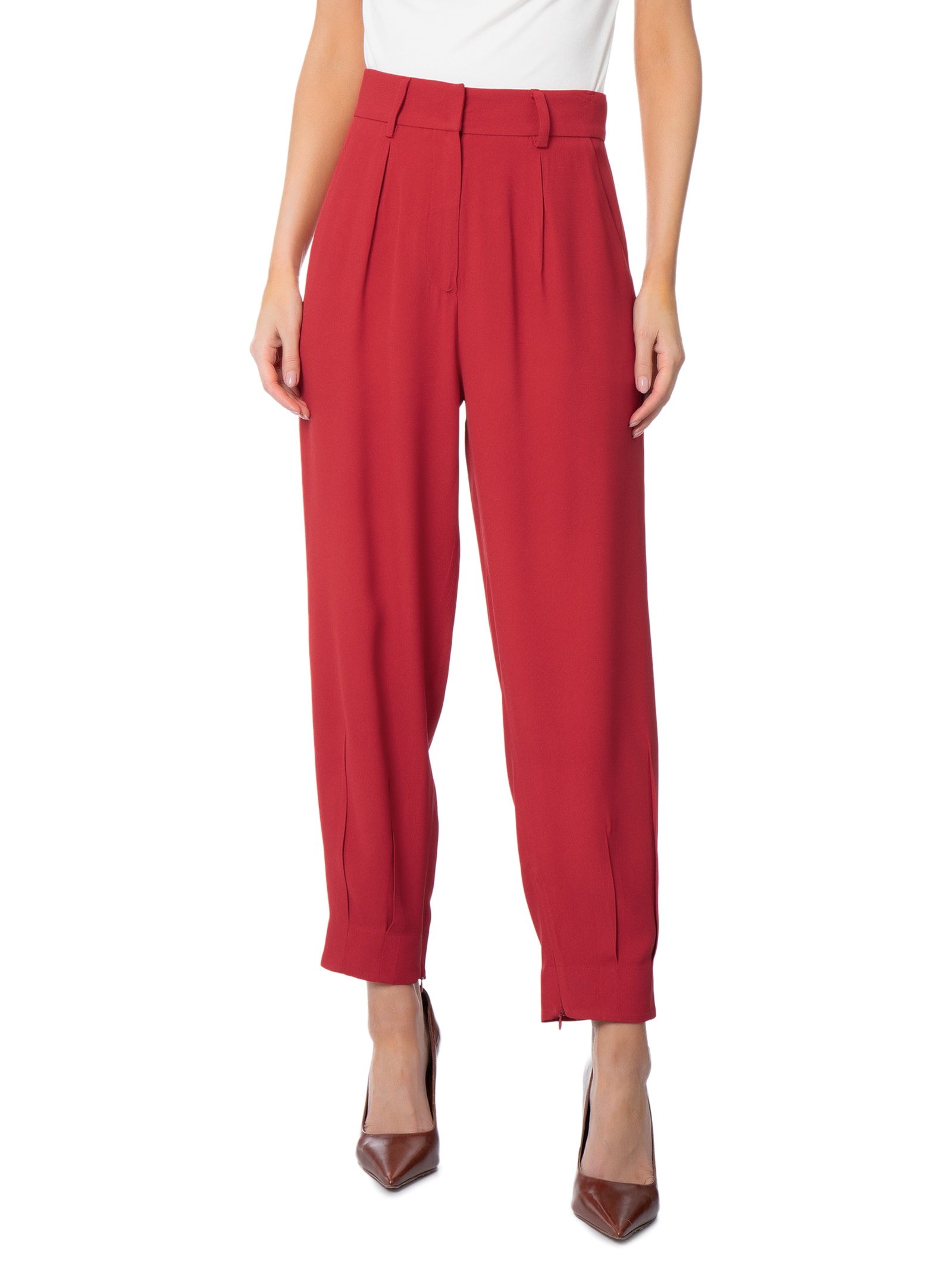 Calça Feminina Em Alfaiataria Cintura Alta Vermelho Escuro '2Essential