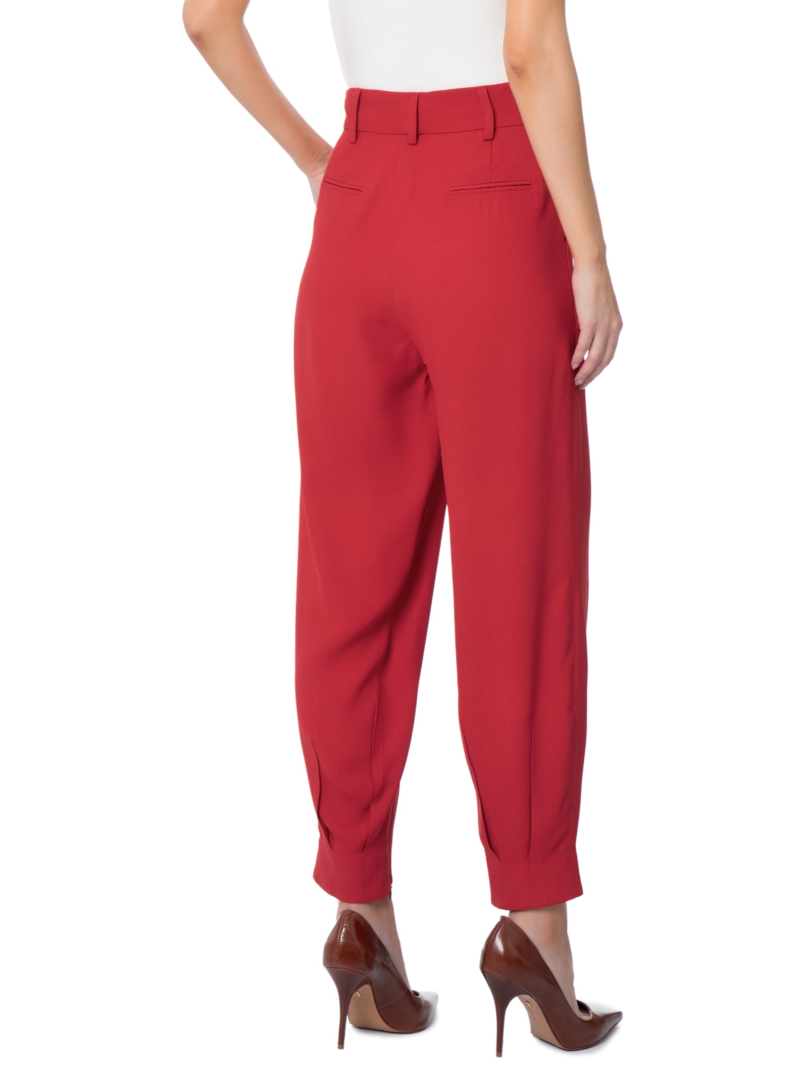 Calça Feminina Em Alfaiataria Cintura Alta Vermelho Escuro '2Essential