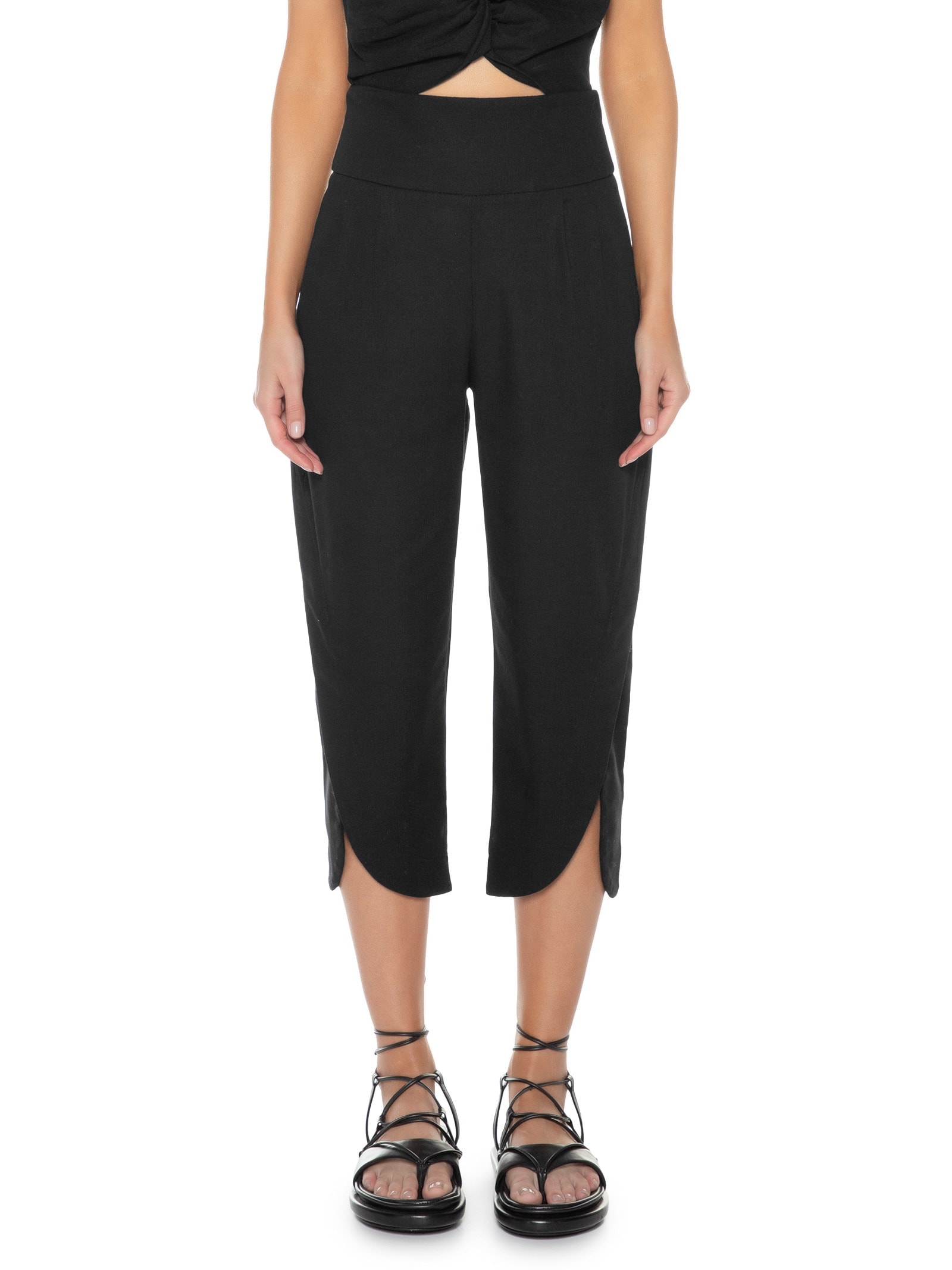 Calça Feminina Em Linho Misto Preto '2Essential