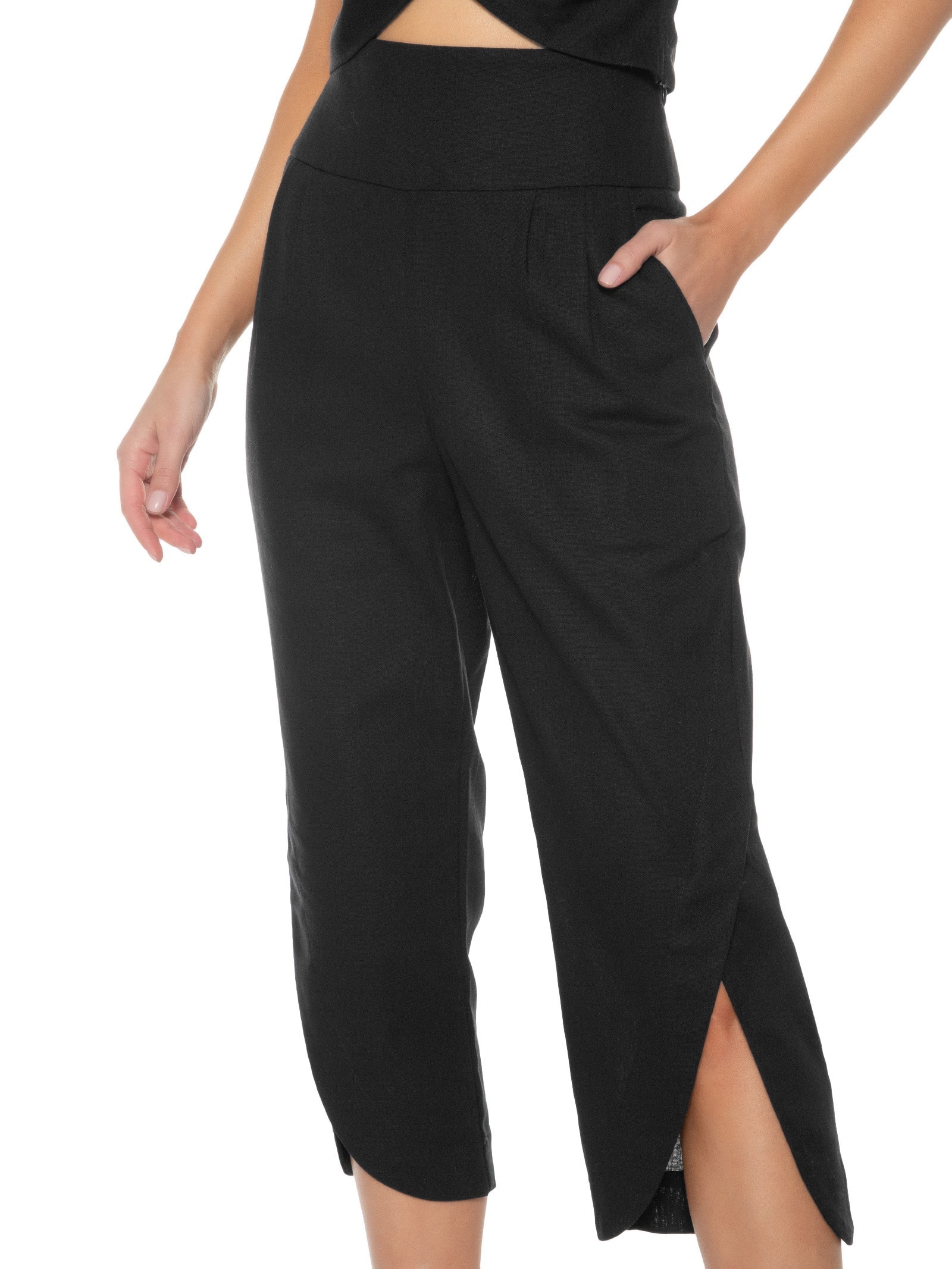 Calça Feminina Em Linho Misto Preto '2Essential