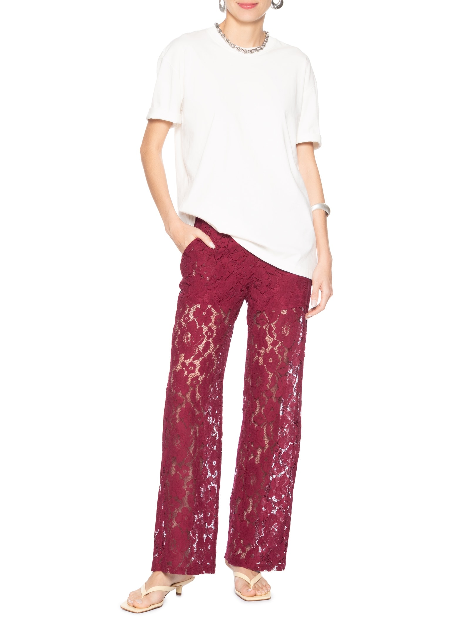 Calça Feminina Em Renda Vermelho Market 33