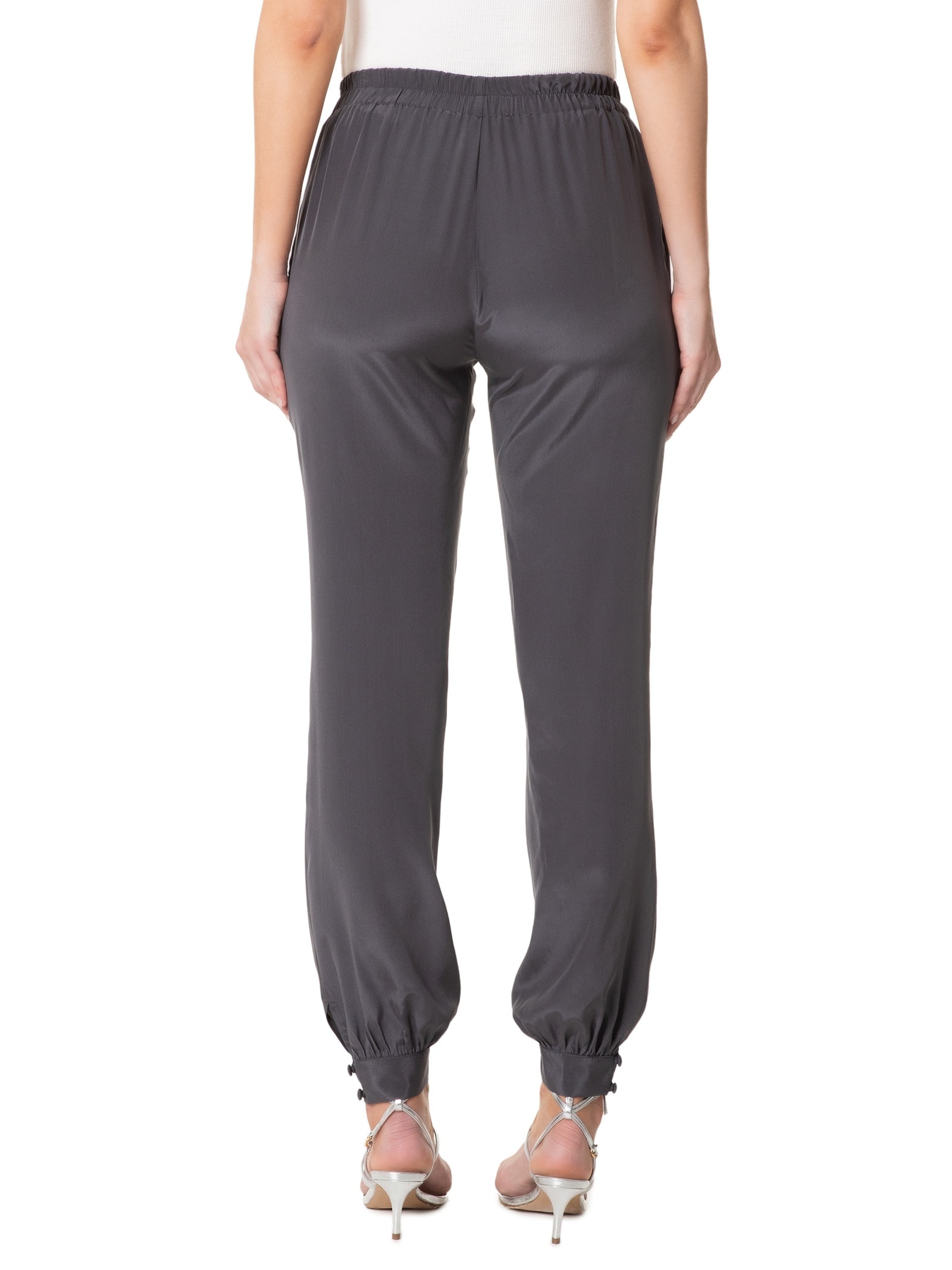 Calça Feminina Em Seda Pura Cinza '2Essential