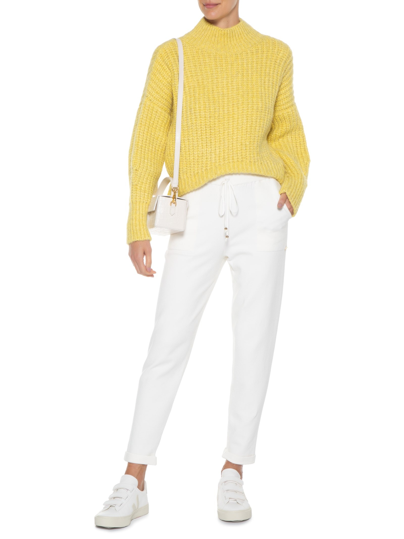 Calça Feminina Em Tricot Com Barra Italiana Bege Anselmi