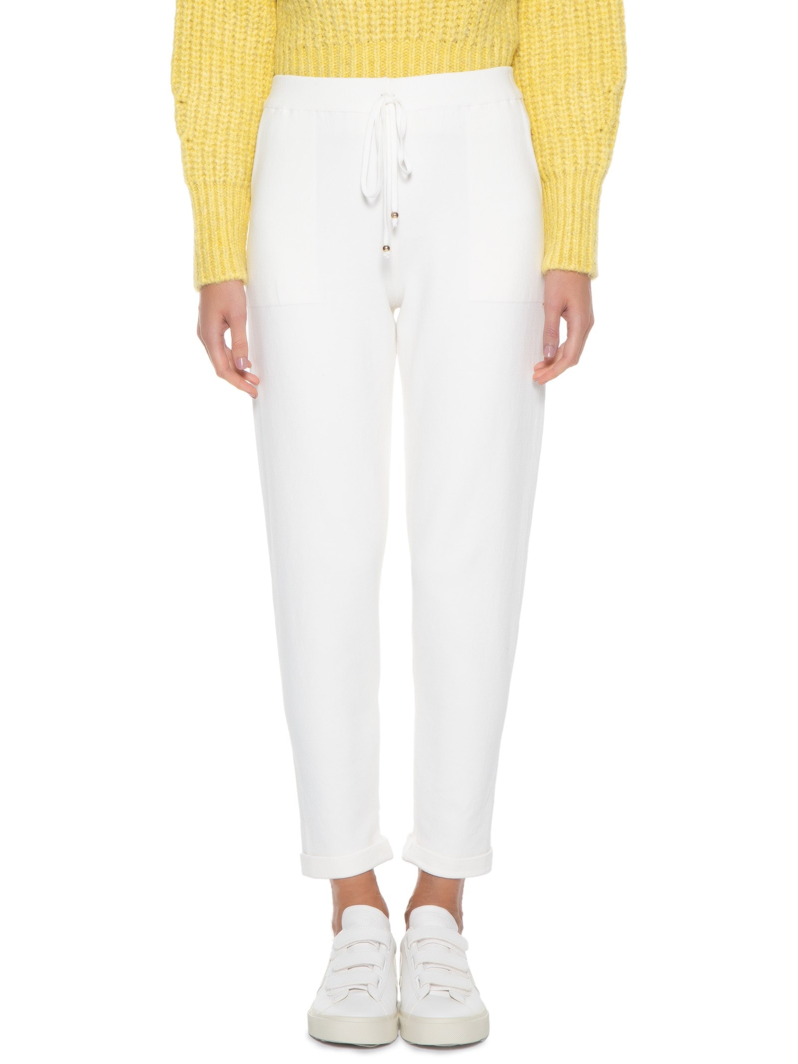 Calça Feminina Em Tricot Com Barra Italiana Bege Anselmi