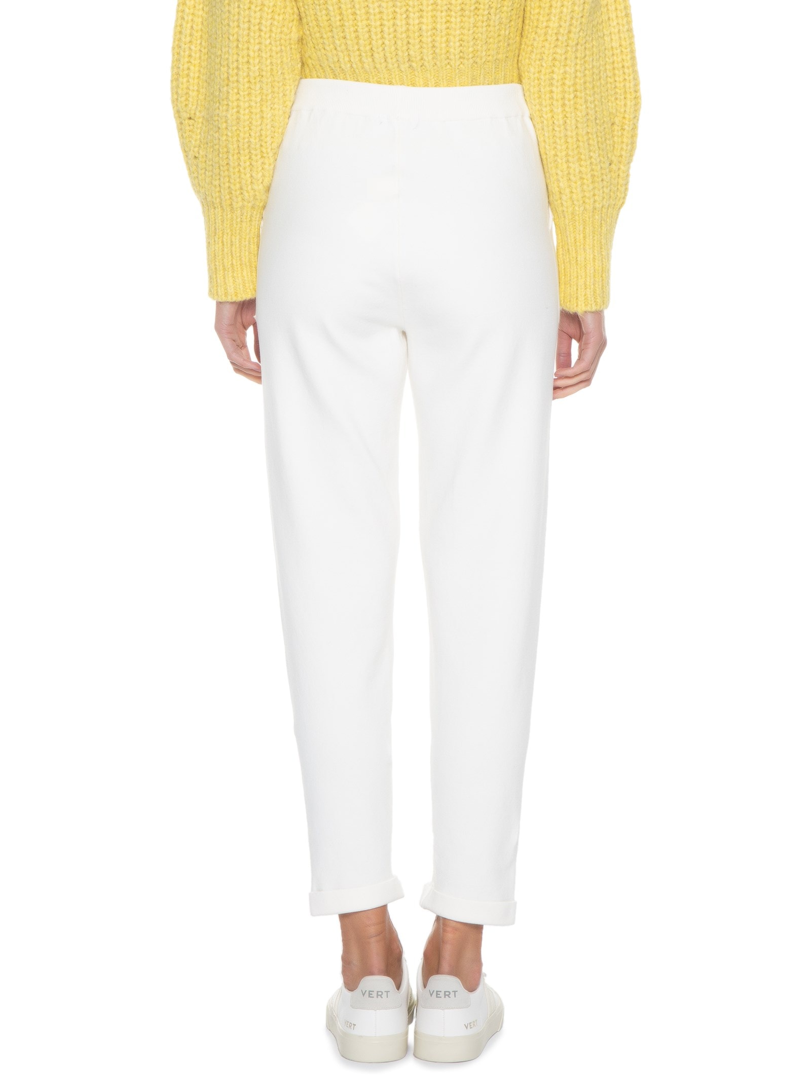 Calça Feminina Em Tricot Com Barra Italiana Bege Anselmi