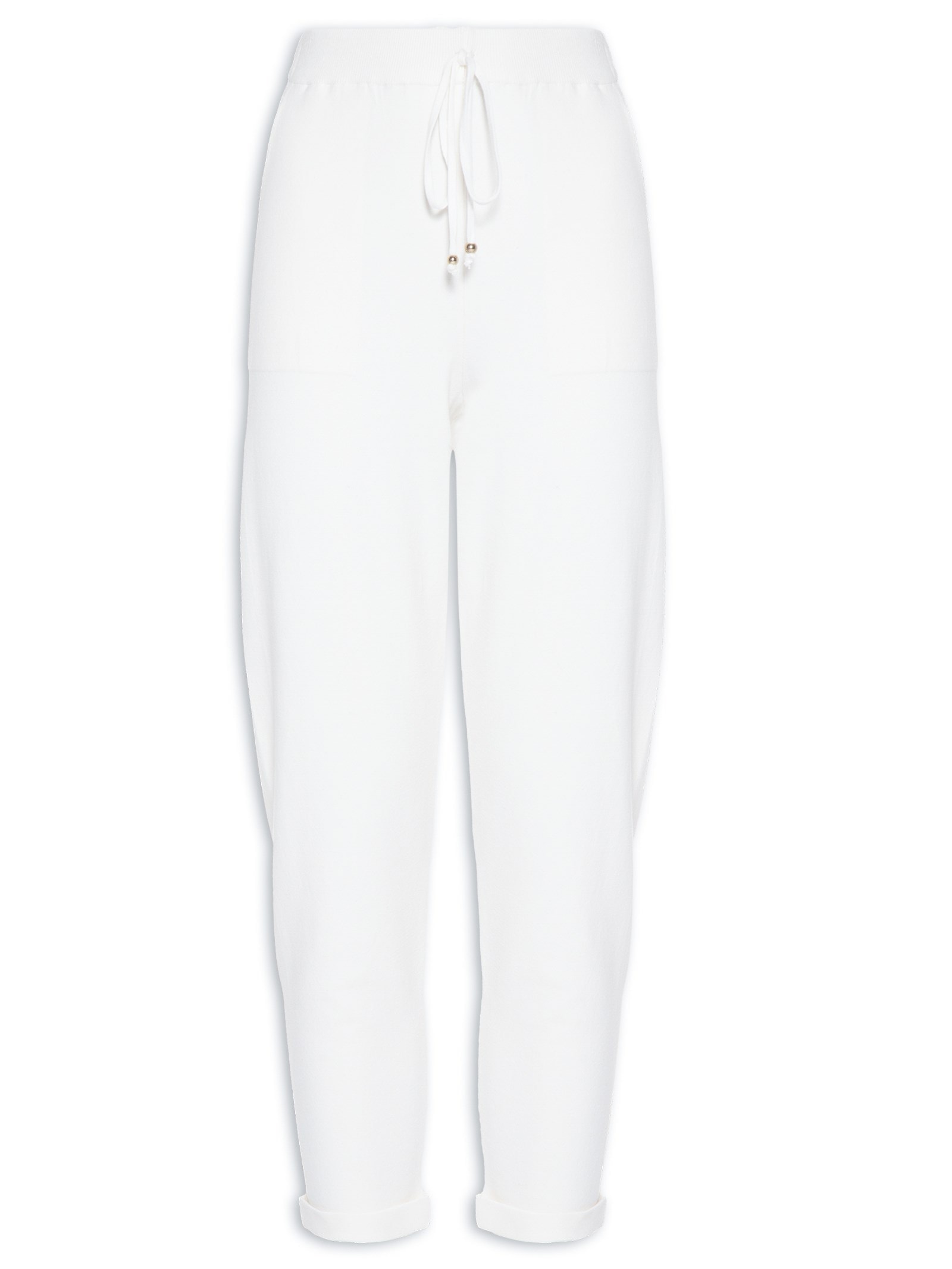 Calça Feminina Em Tricot Com Barra Italiana Bege Anselmi