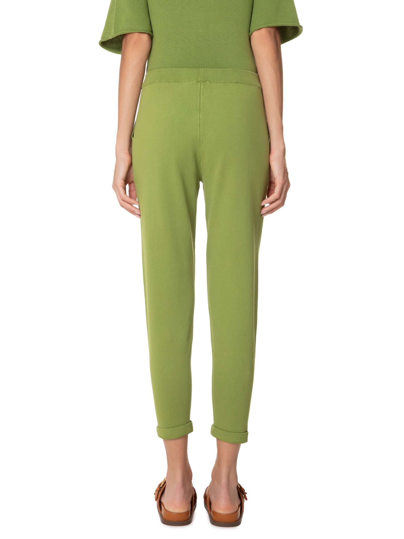 Calça Feminina Em Tricot Com Barra Italiana Verde Anselmi