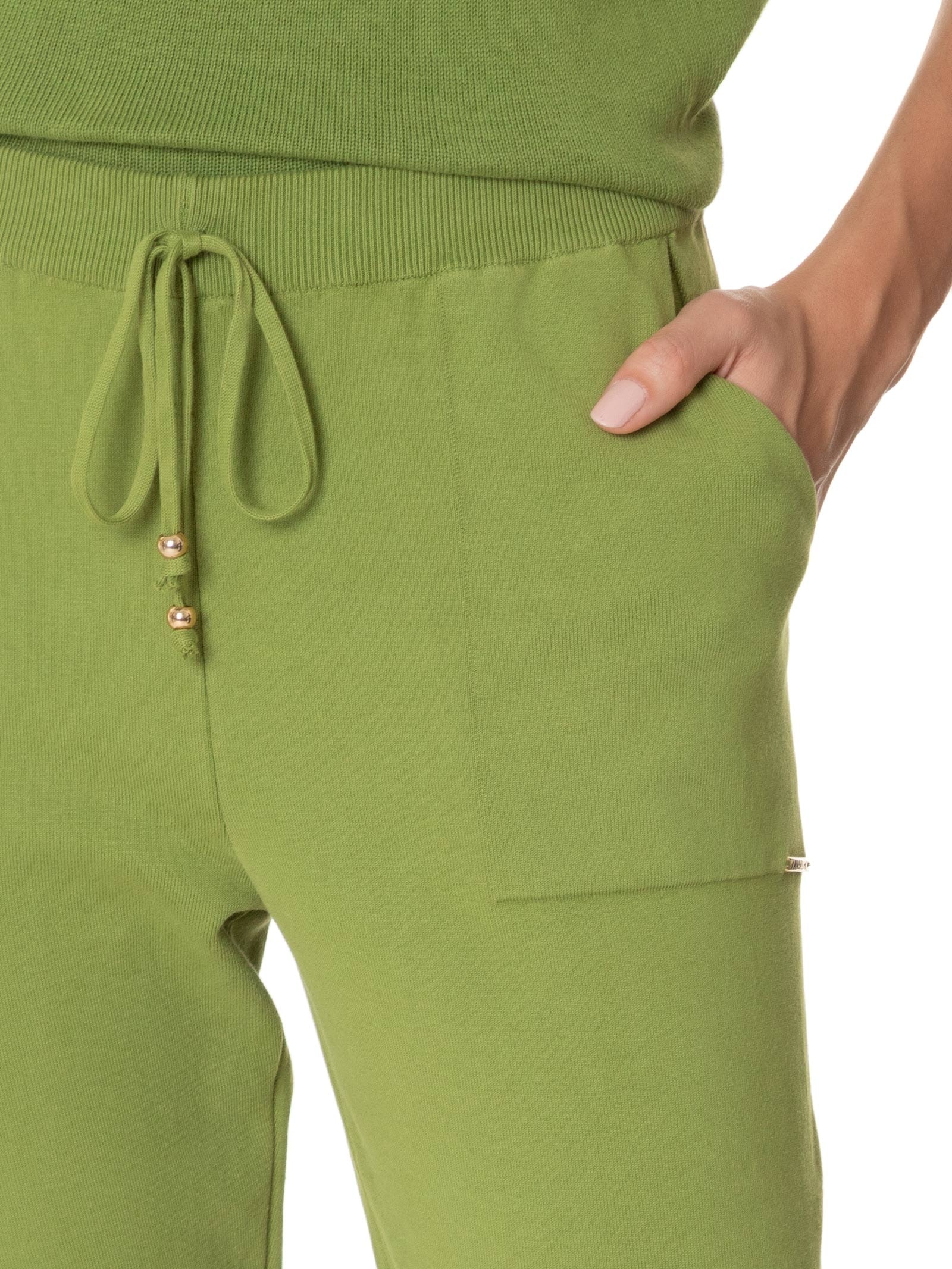 Calça Feminina Em Tricot Com Barra Italiana Verde Anselmi