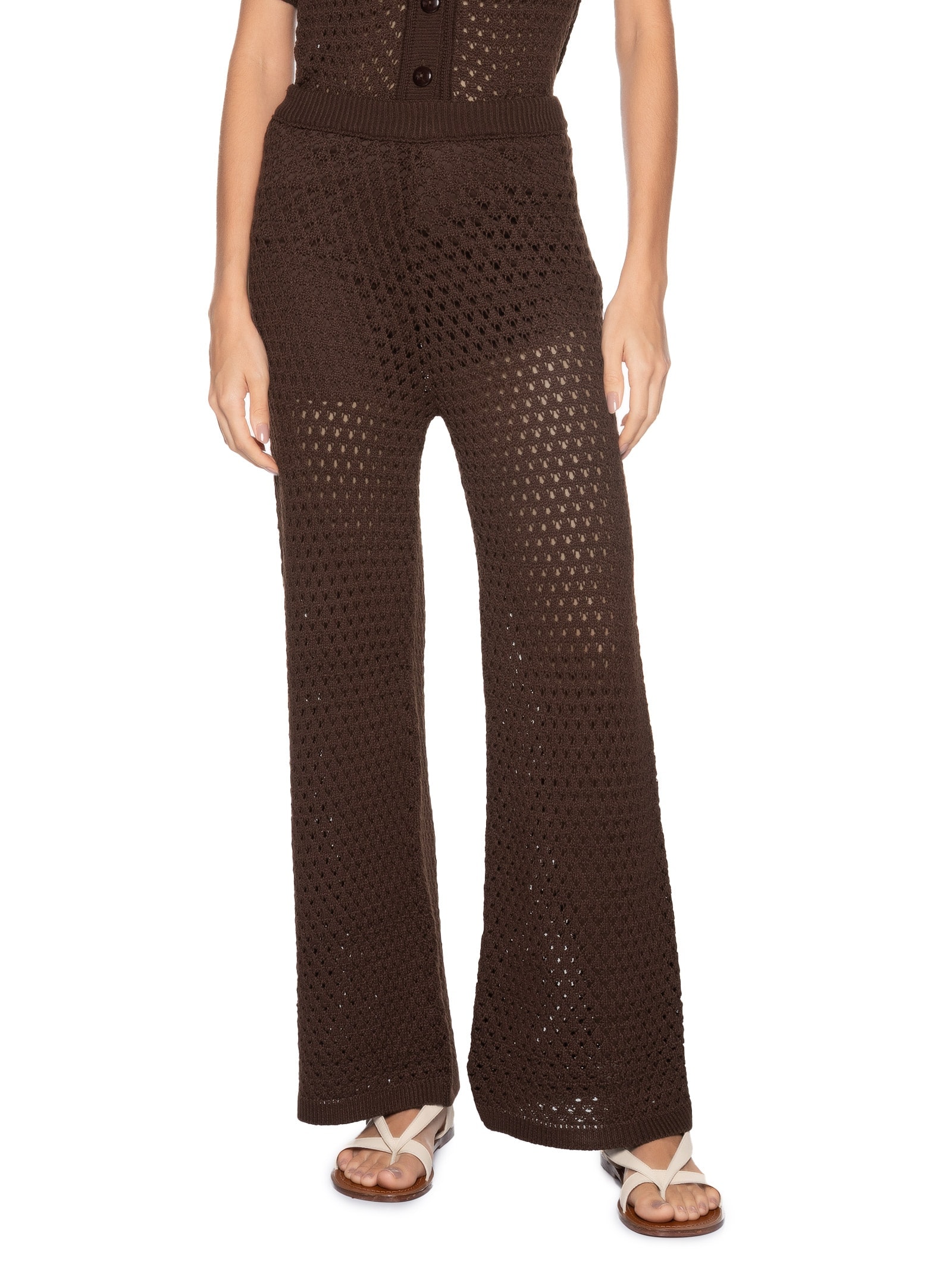 Calça Feminina Em Tricot Marrom Market 33
