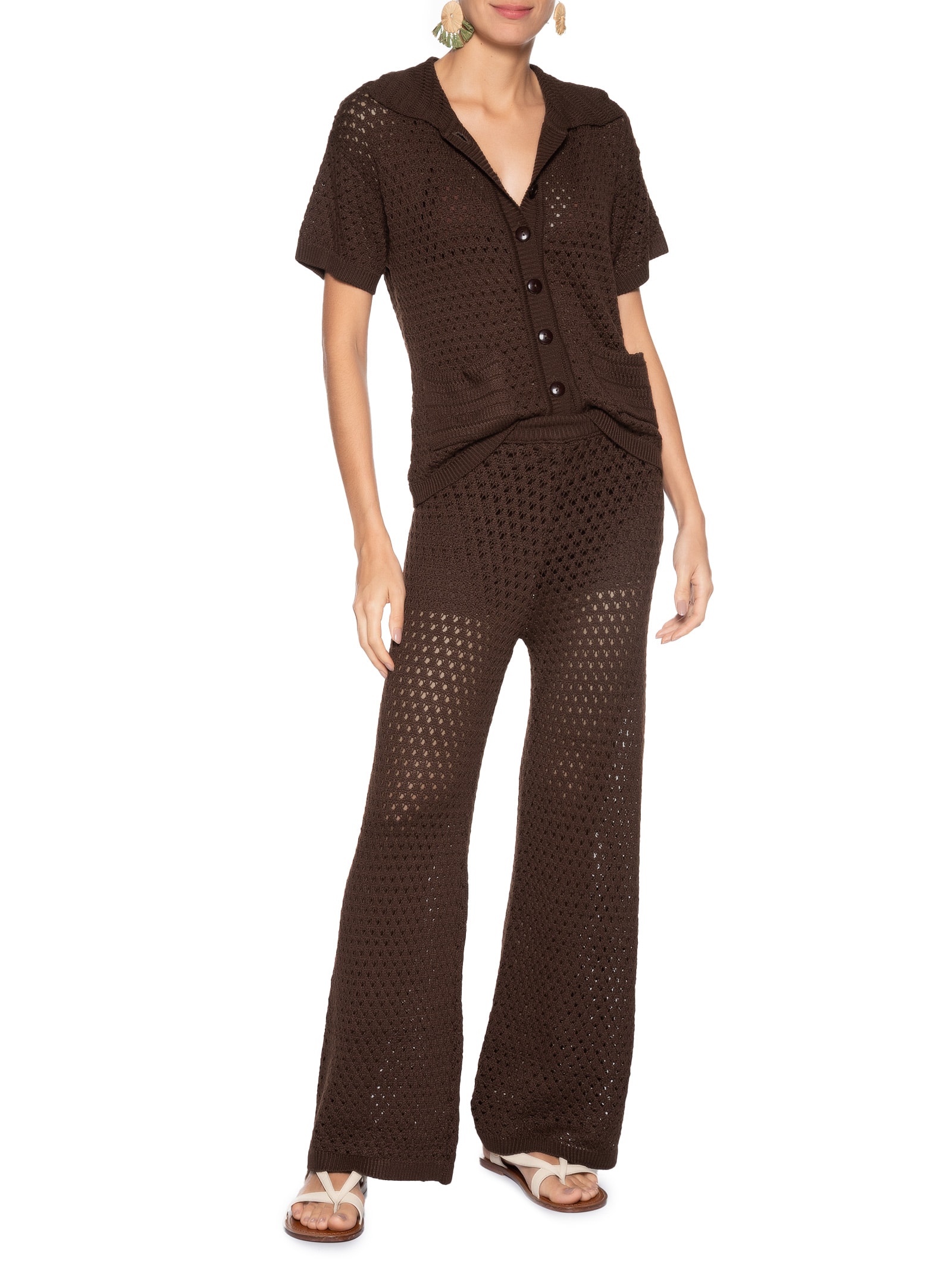 Calça Feminina Em Tricot Marrom Market 33