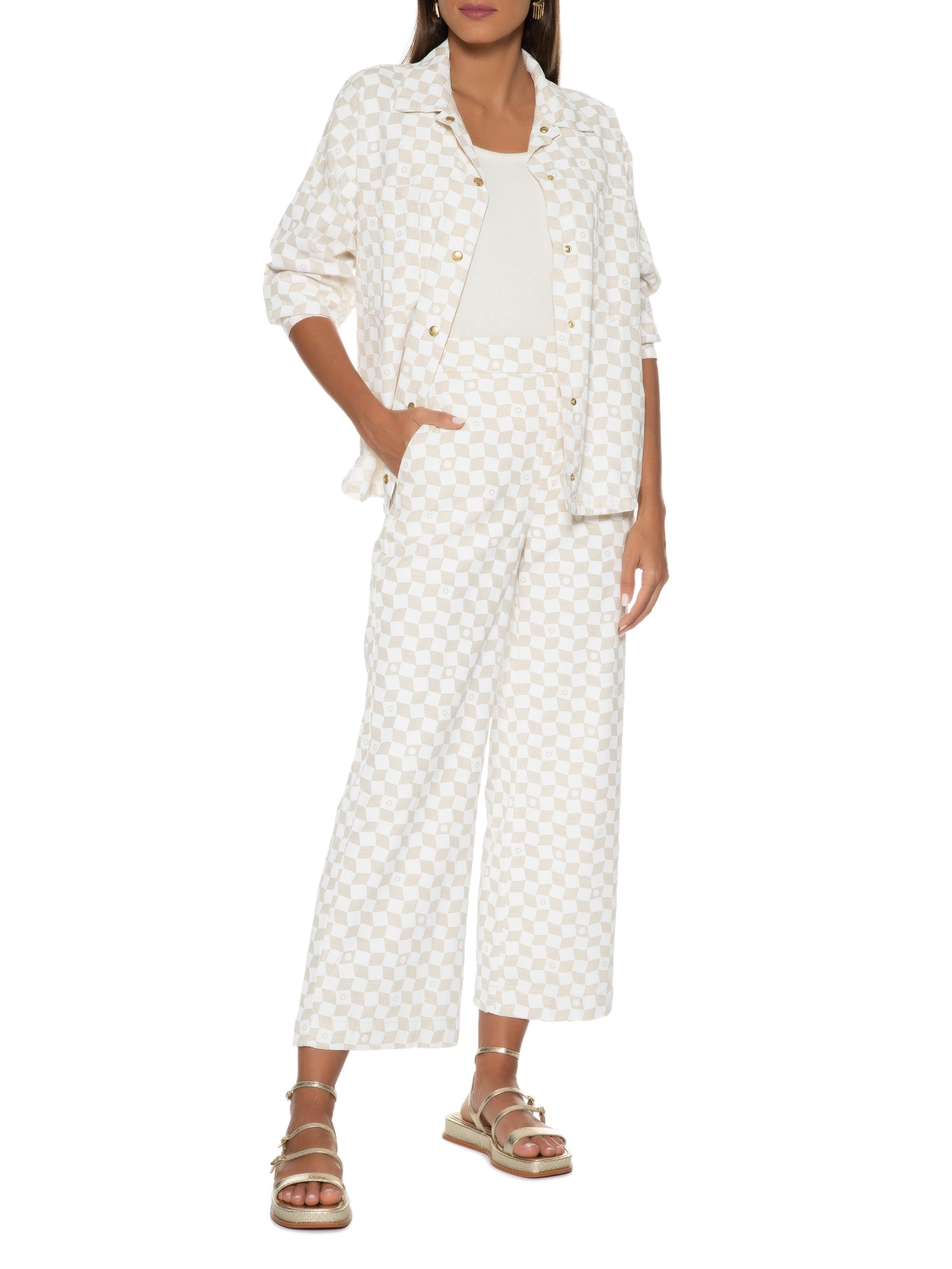 Calça Feminina Enigma Sarja Branco Cantão
