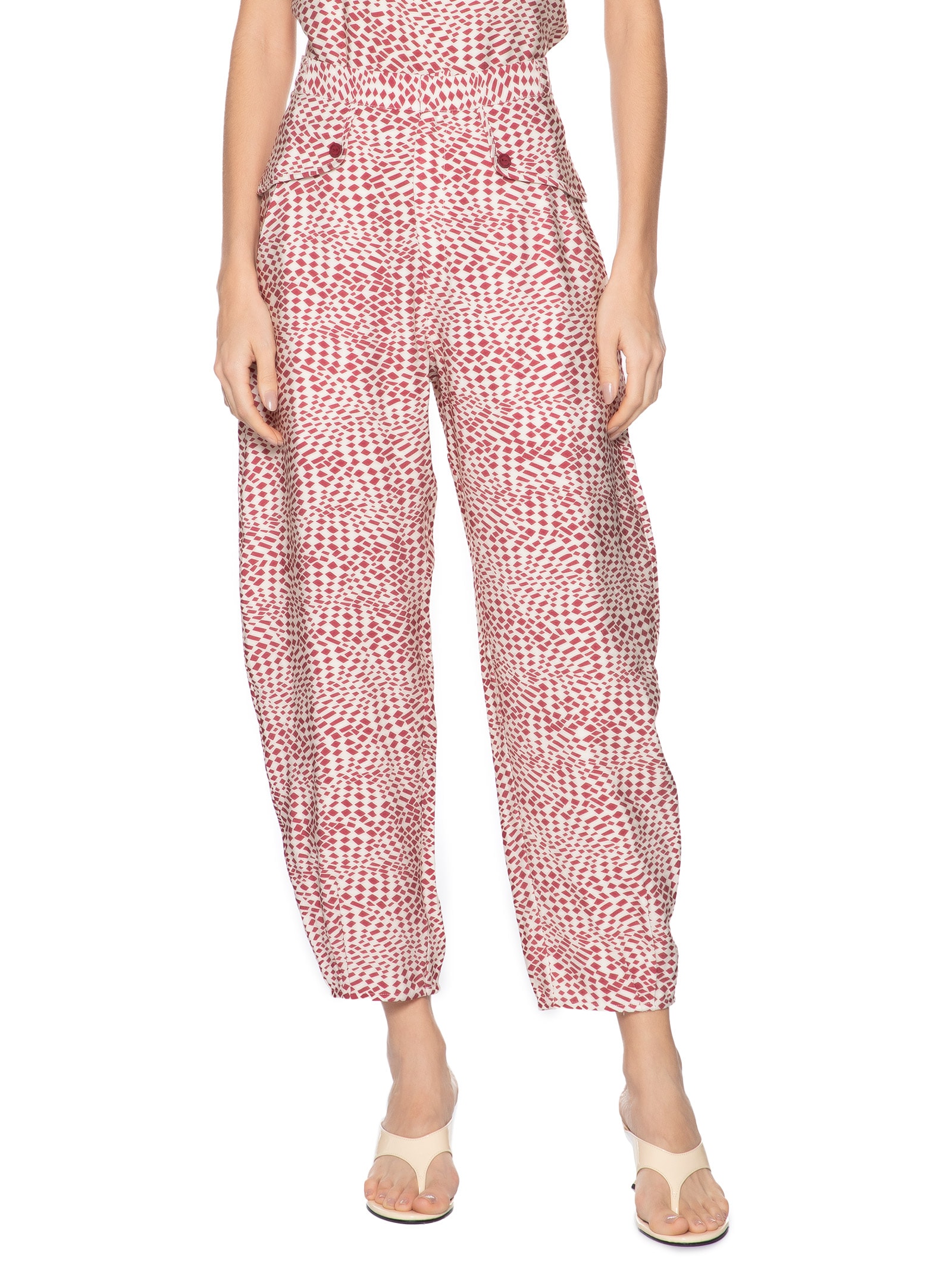 Calça Feminina Estampa Geométrica Strbo Hall E Roma Vermelho Animale Jeans