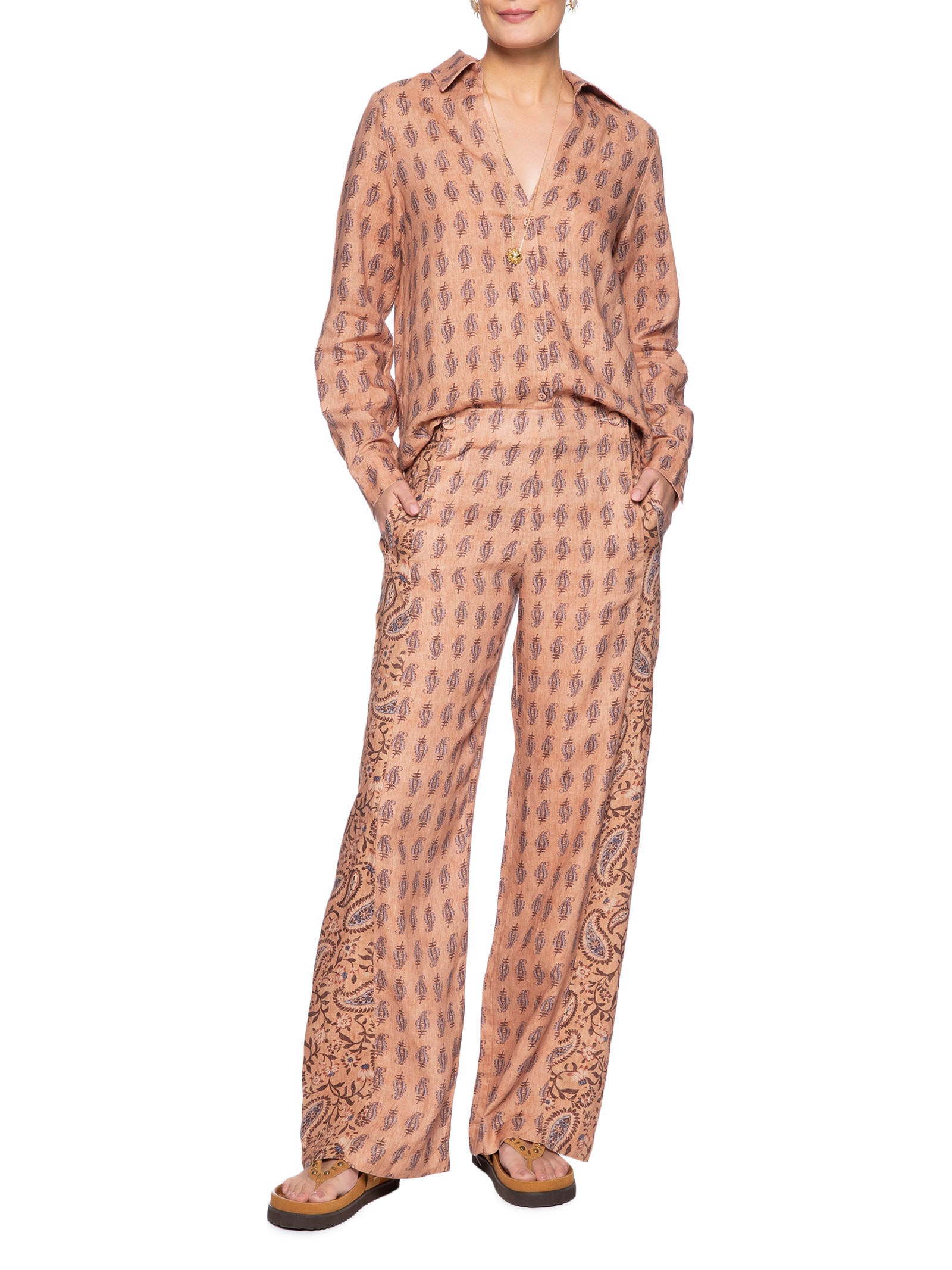 Calça Feminina Estampa Hippie Compose Ginger Rosa Maria Filó