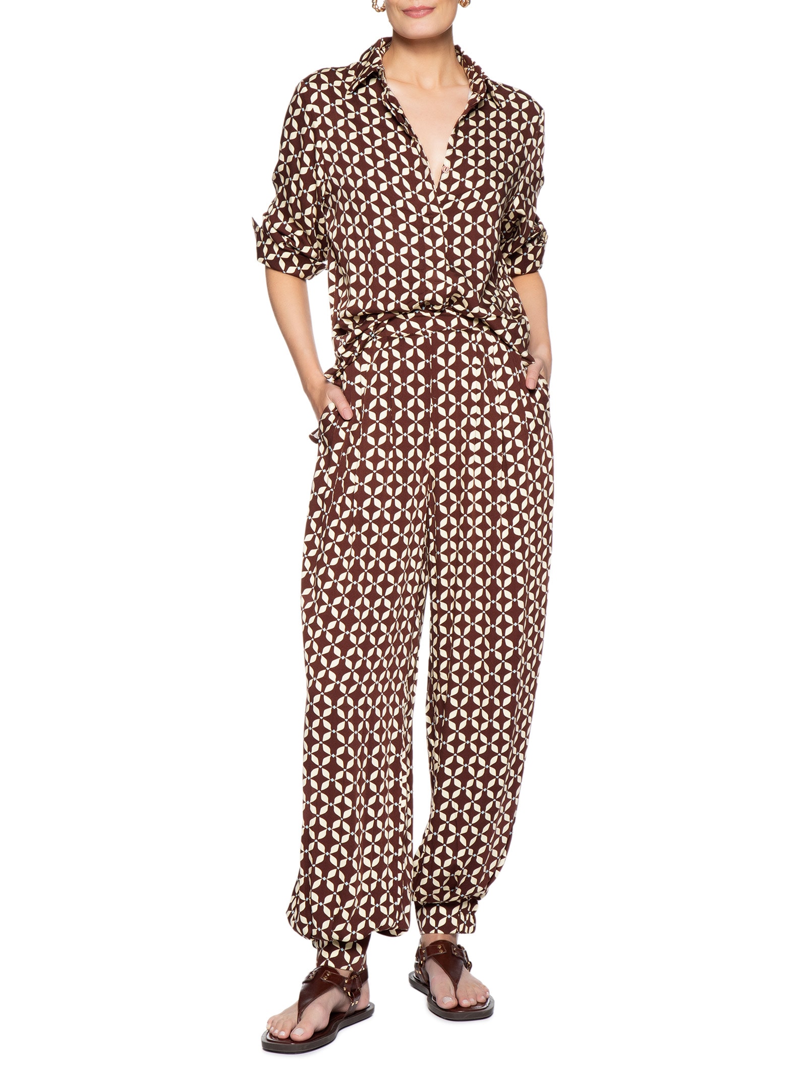 Calça Feminina Estampa Peixito Marrom Dress To