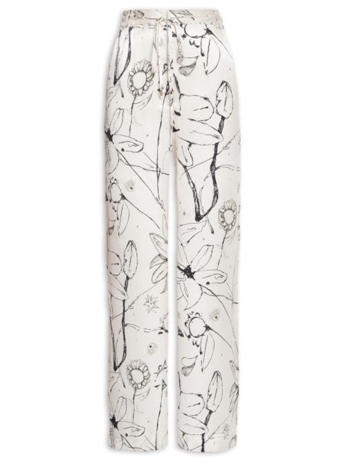 Calça Feminina Estampada Com Elástico No Cós - Off White