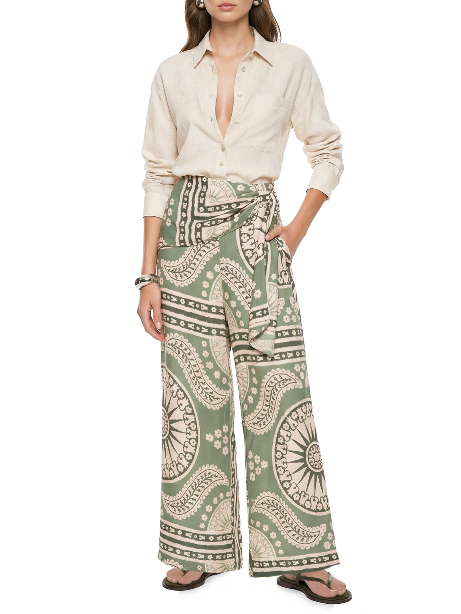 Calça feminina Estampada Com Faixa Verde Cacay