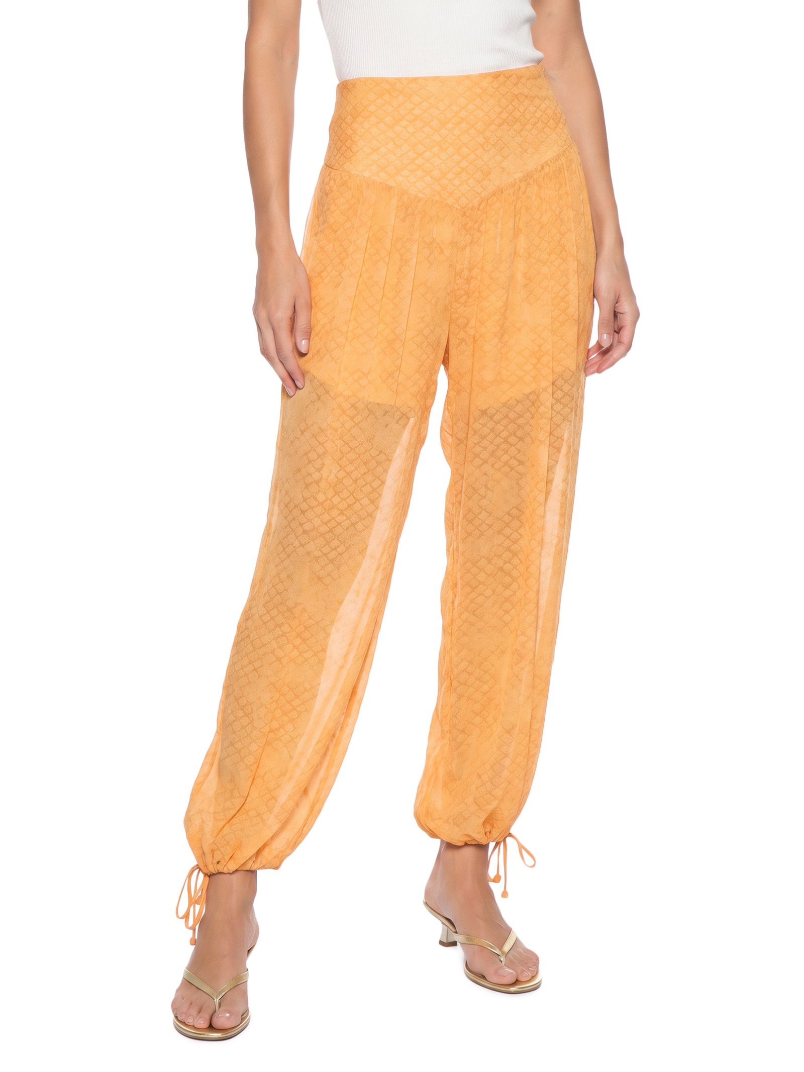 Calça Feminina Estampada Laranja Open