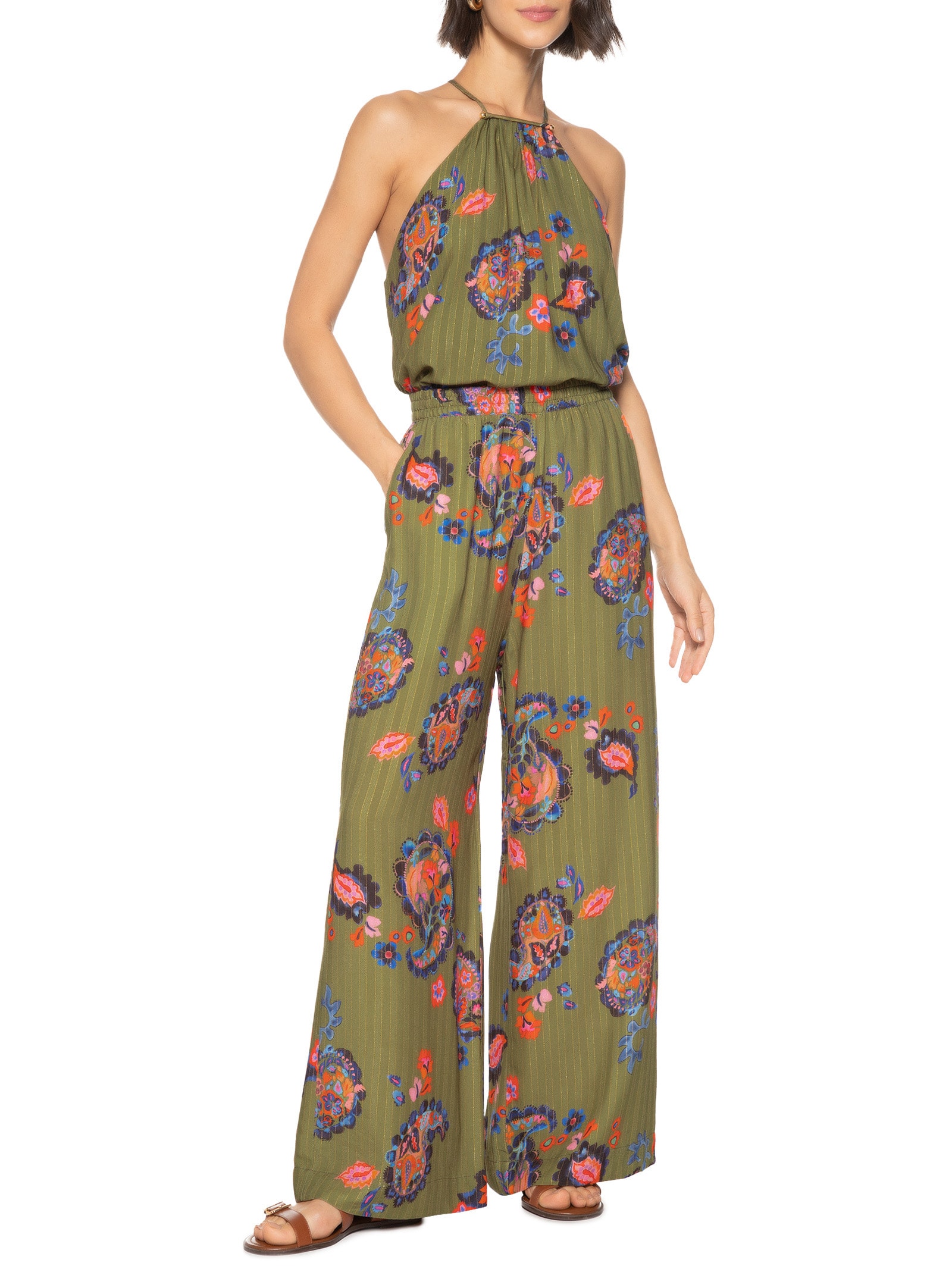 Calça Feminina Estampada Paisley Acqua Verde Cantão
