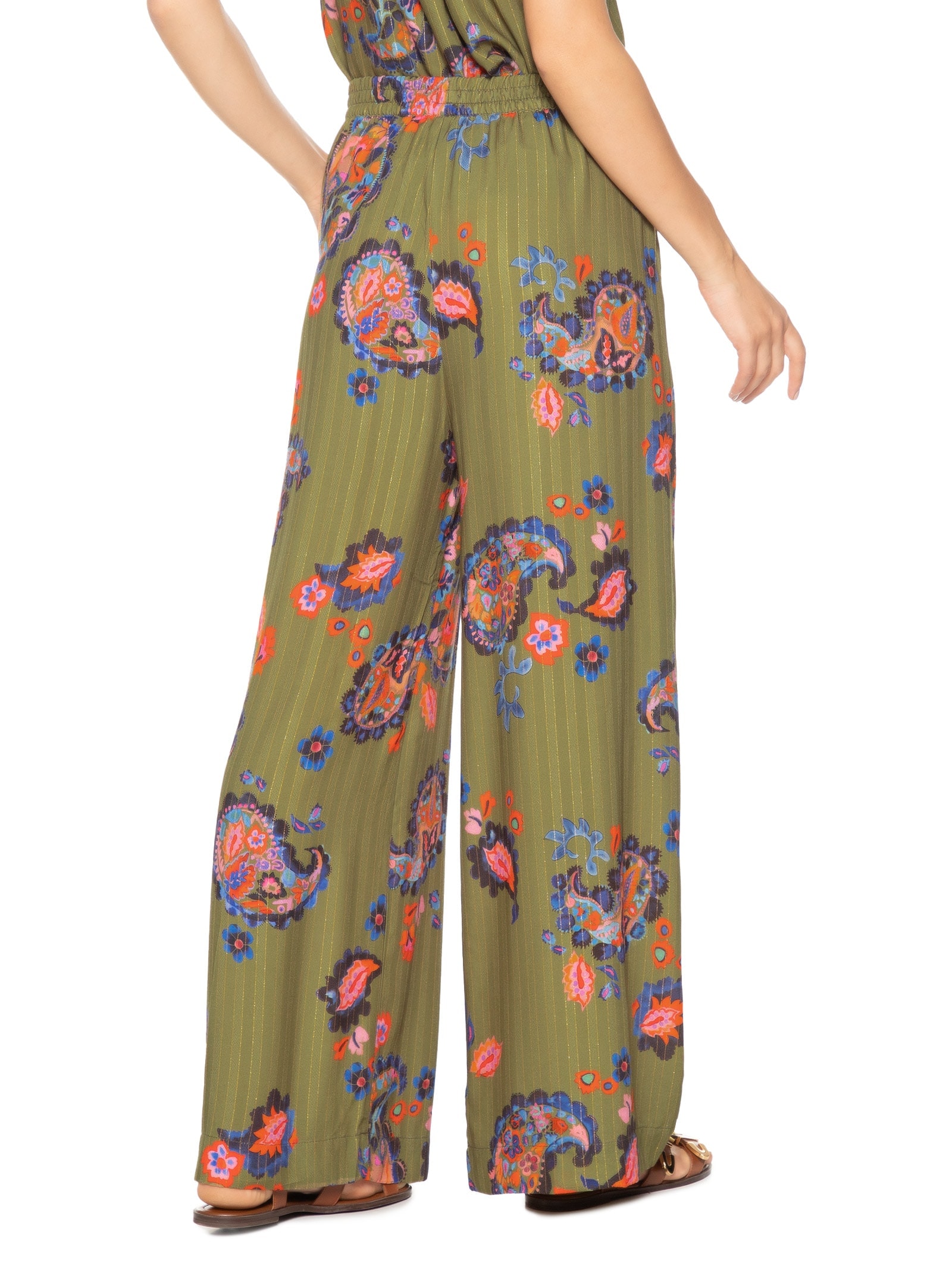 Calça Feminina Estampada Paisley Acqua Verde Cantão
