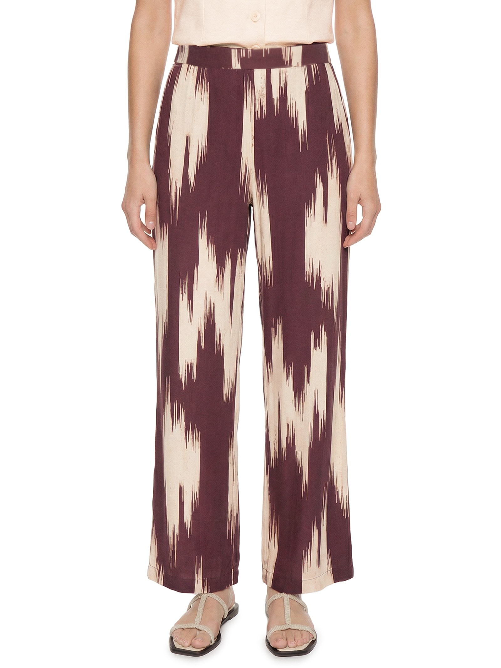 Calça Feminina Estampada Reta Marrom Cacay