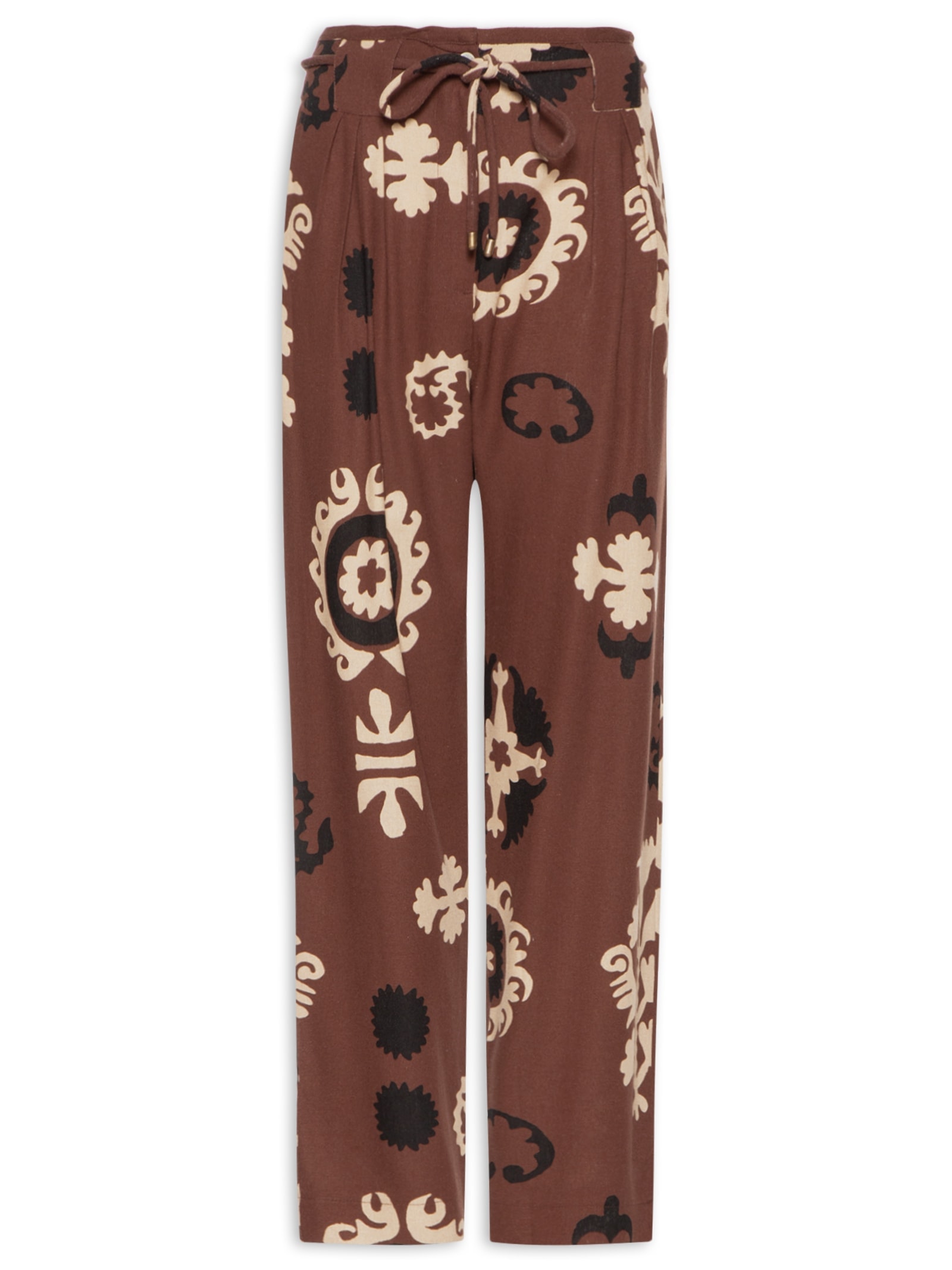 Calça Feminina Estampada Romani Marrom Cantão