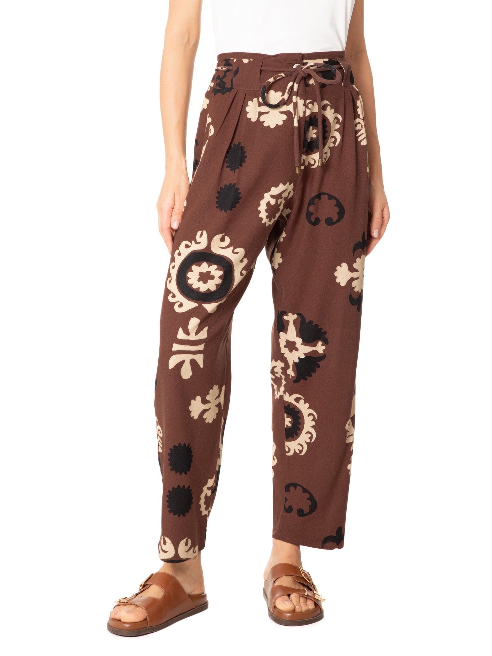 Calça Feminina Estampada Romani Marrom Cantão