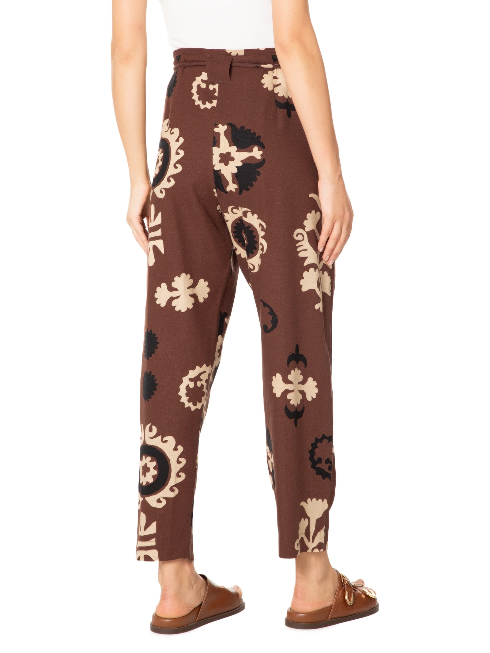 Calça Feminina Estampada Romani Marrom Cantão
