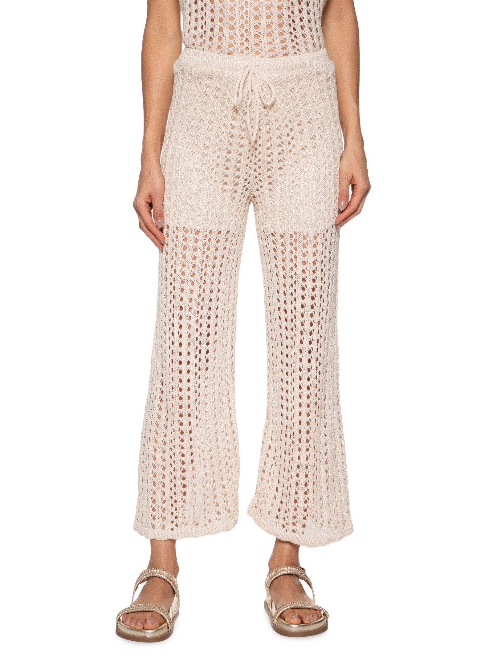 Calça Feminina Estilo Crochê Tricot Bege Cacay