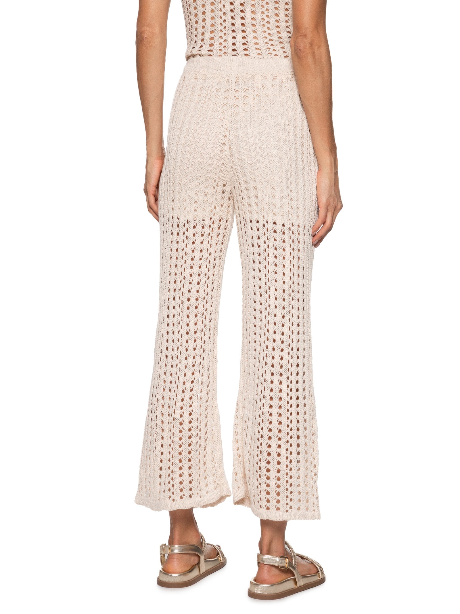 Calça Feminina Estilo Crochê Tricot Bege Cacay