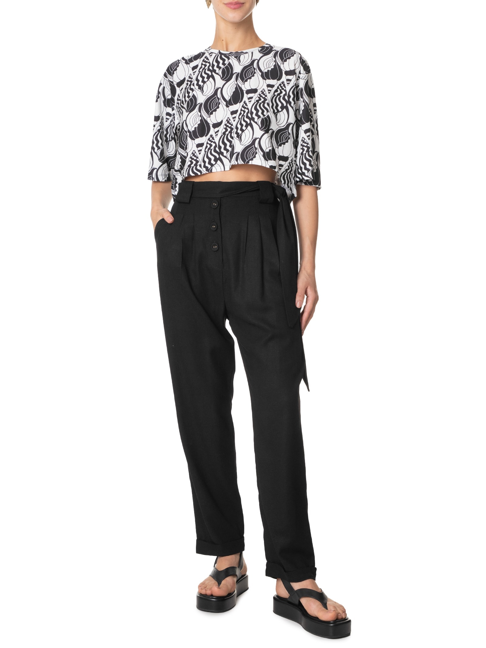 Calça Feminina Faixa Botões Preto Farm