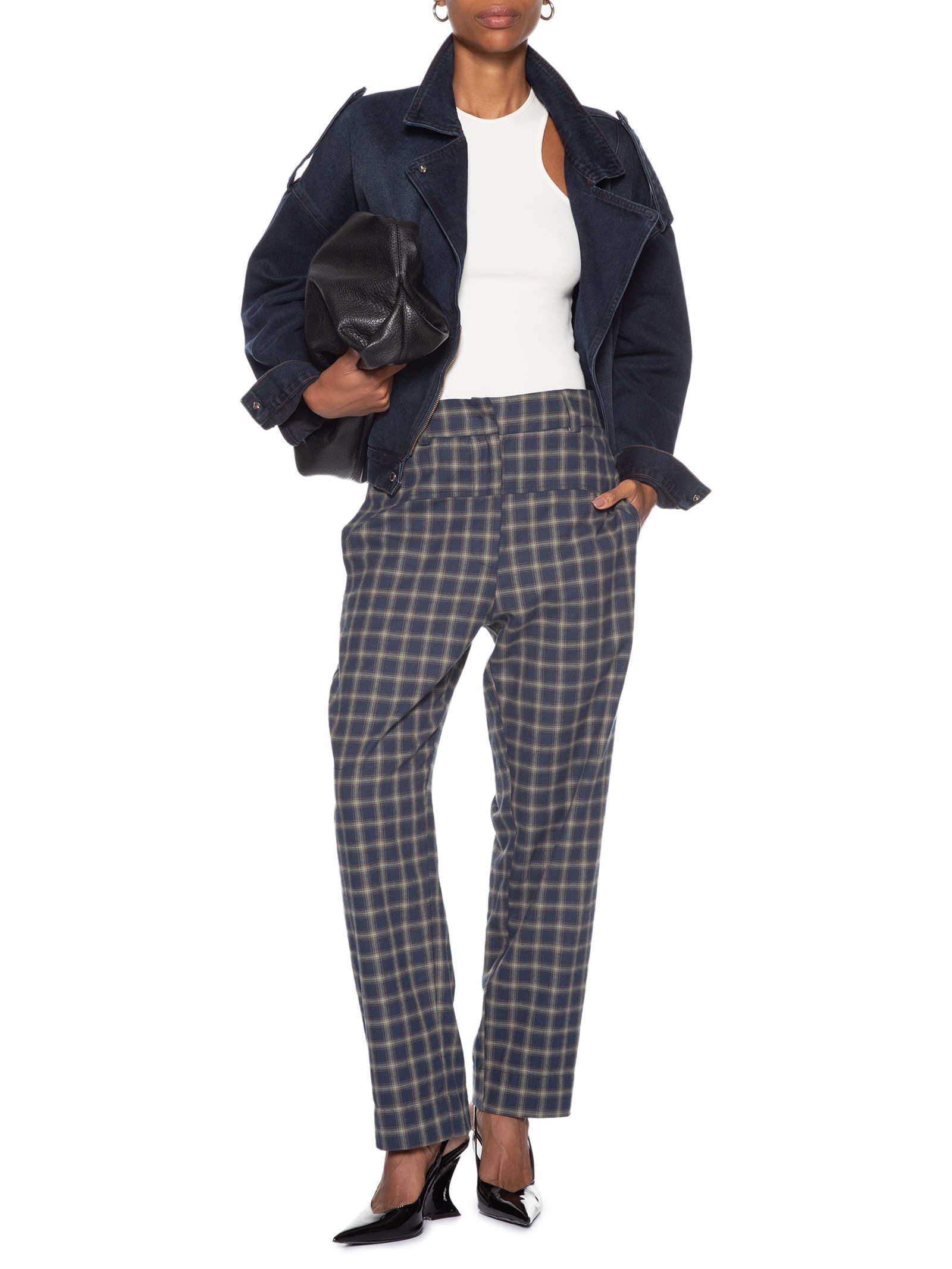 Calça Feminina Flanela Xadrez Azul Animale Jeans