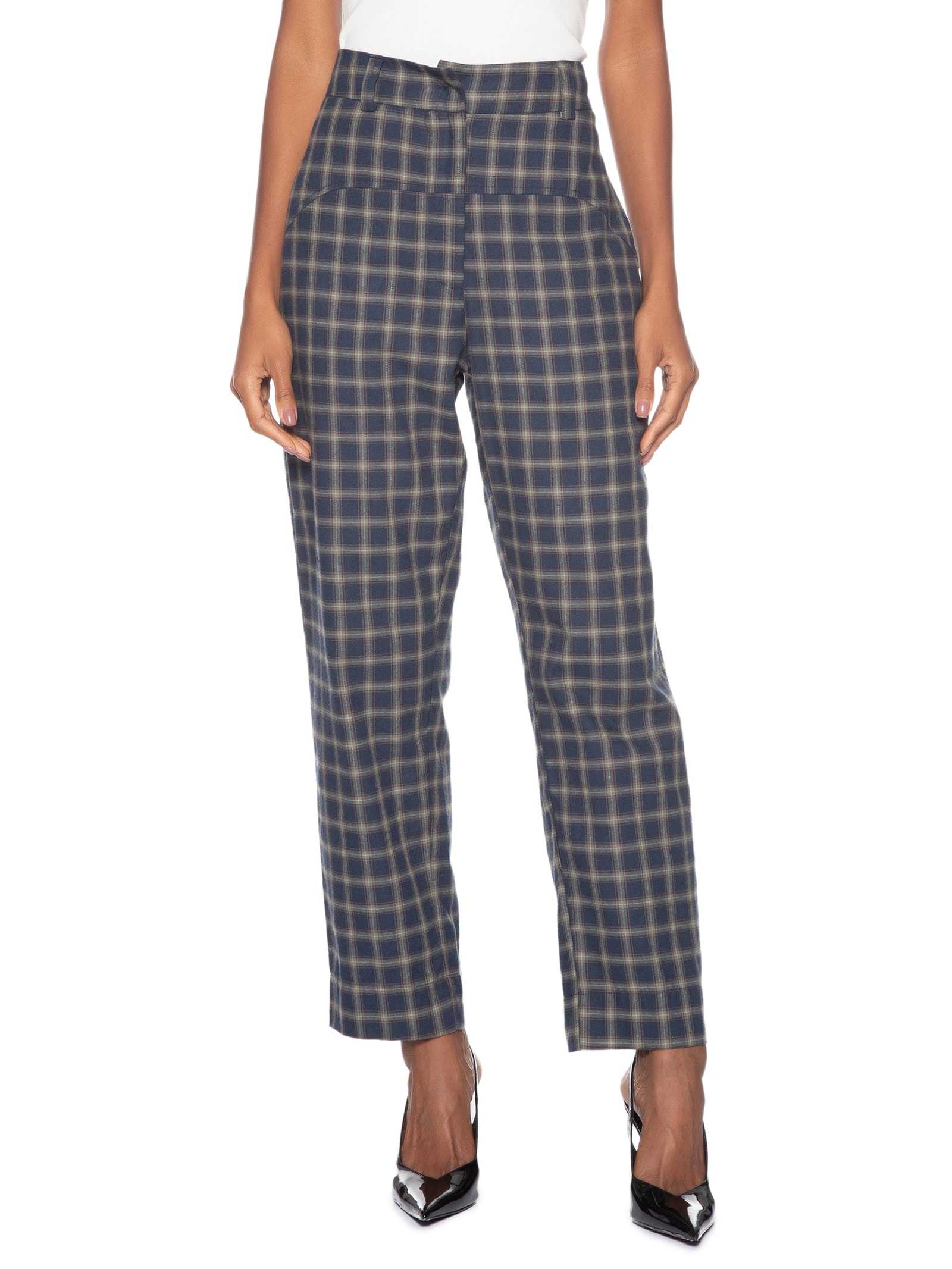 Calça Feminina Flanela Xadrez Azul Animale Jeans