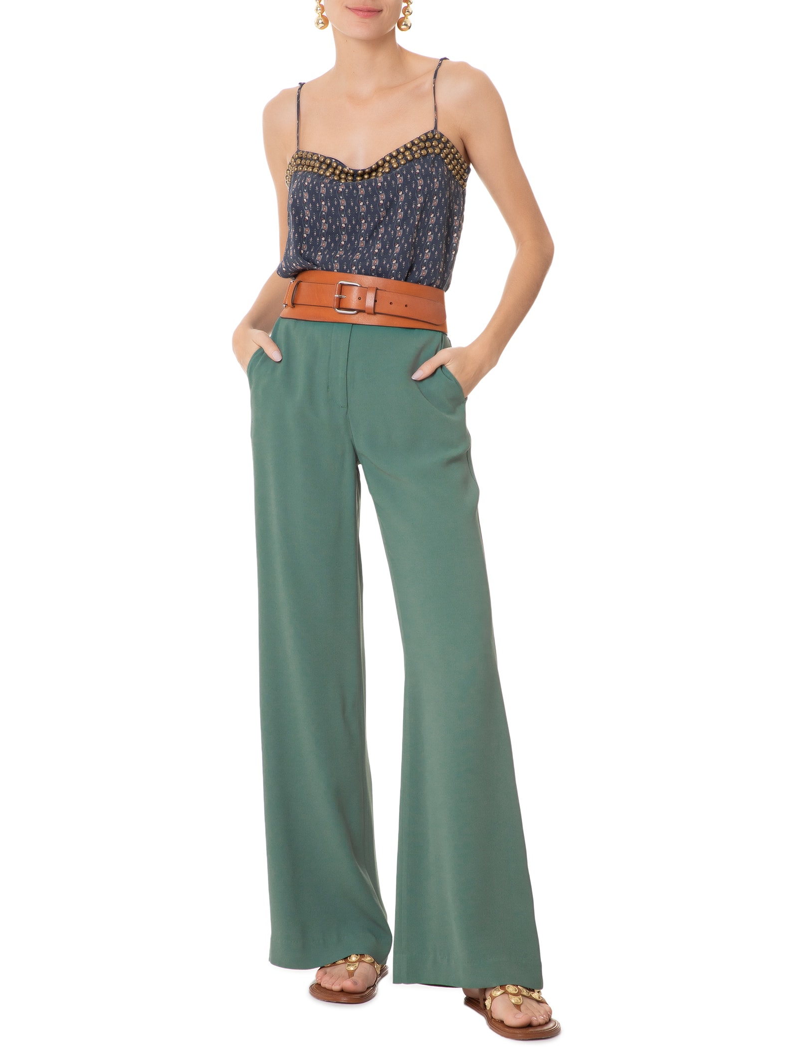 Calça Feminina Flare Crepe Verde Maria Filó