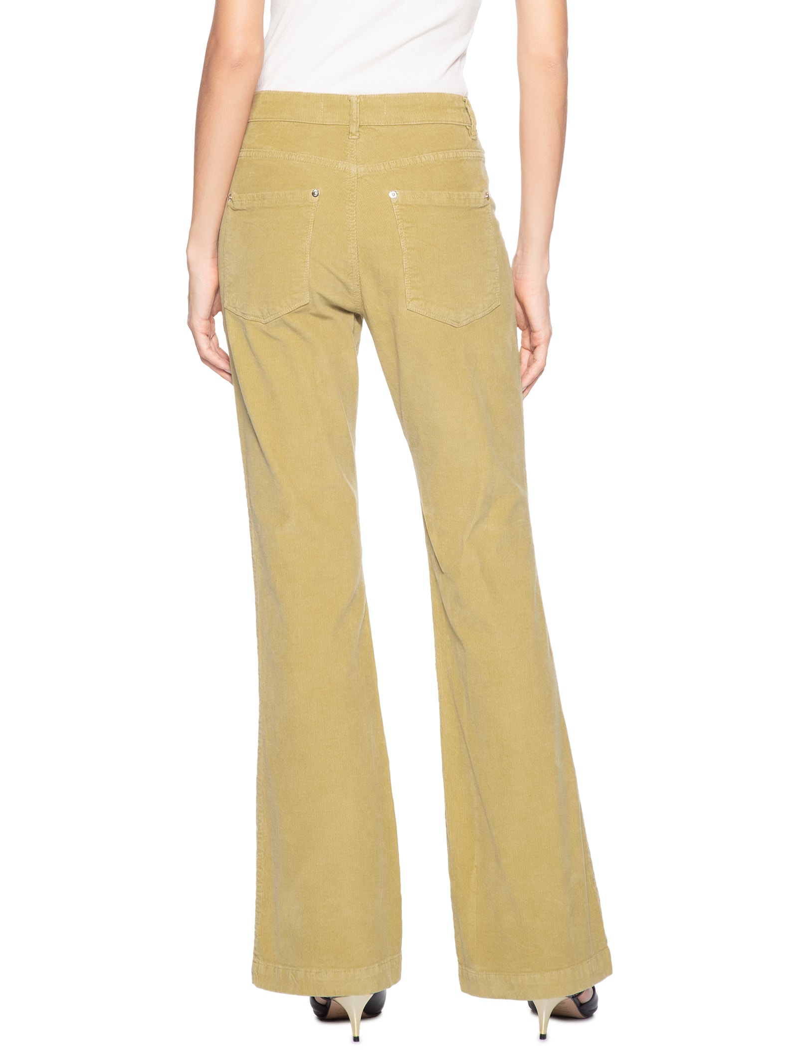 Calça Feminina Flare De Veludo Bolso Bege Animale