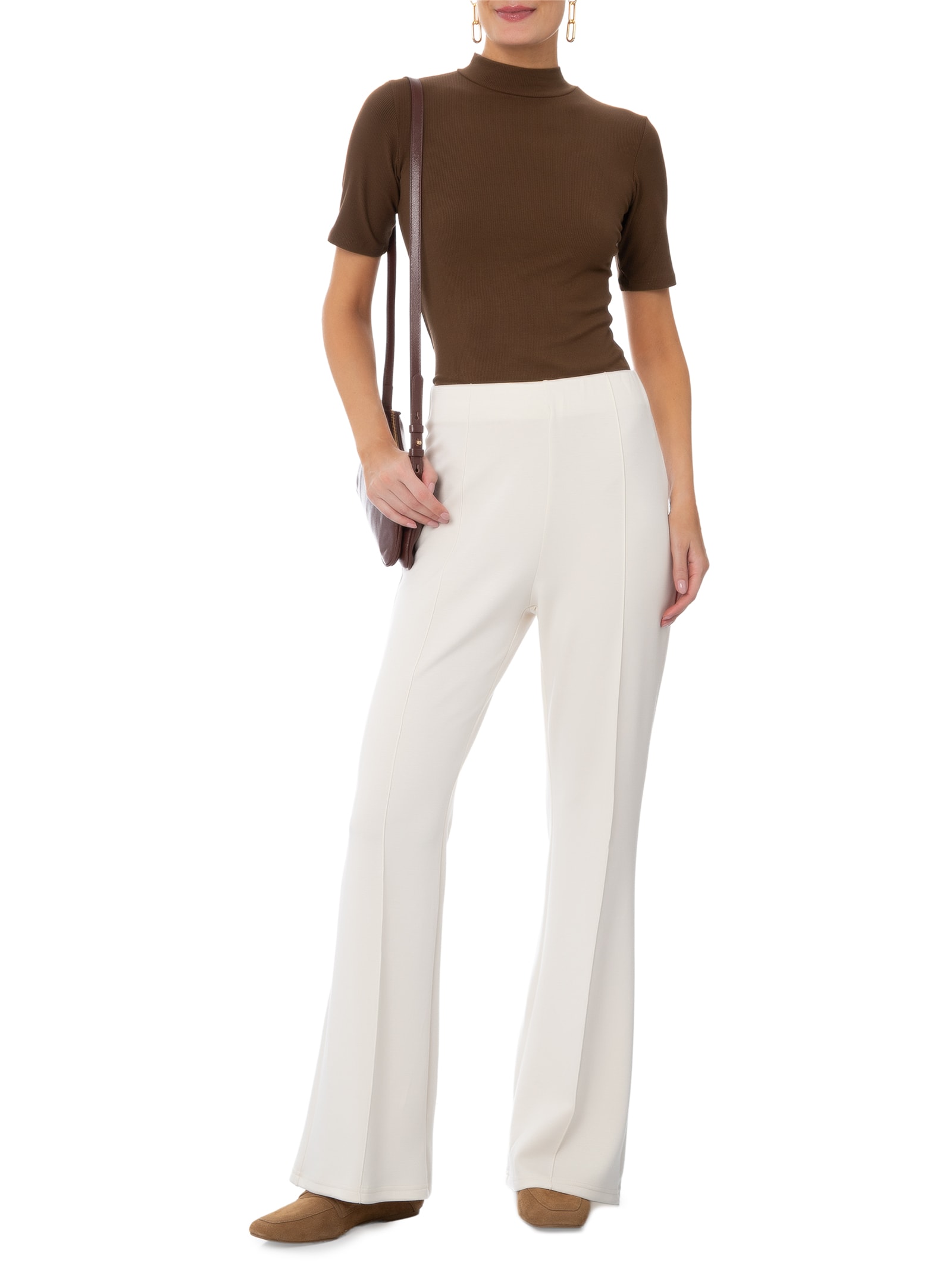 Calça Feminina Flare em Malha Amarelo Basiq