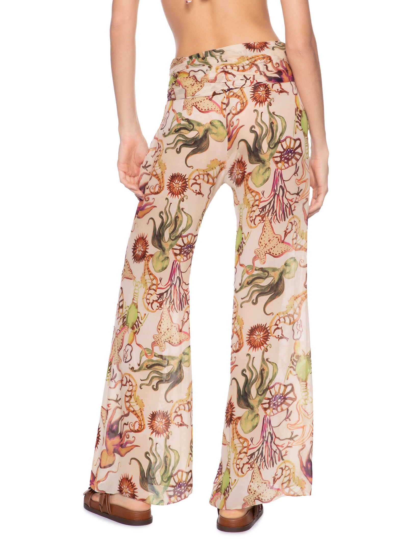 Calça Feminina Flare Franzida Resort Fundo do Mar Bege Animale Resort