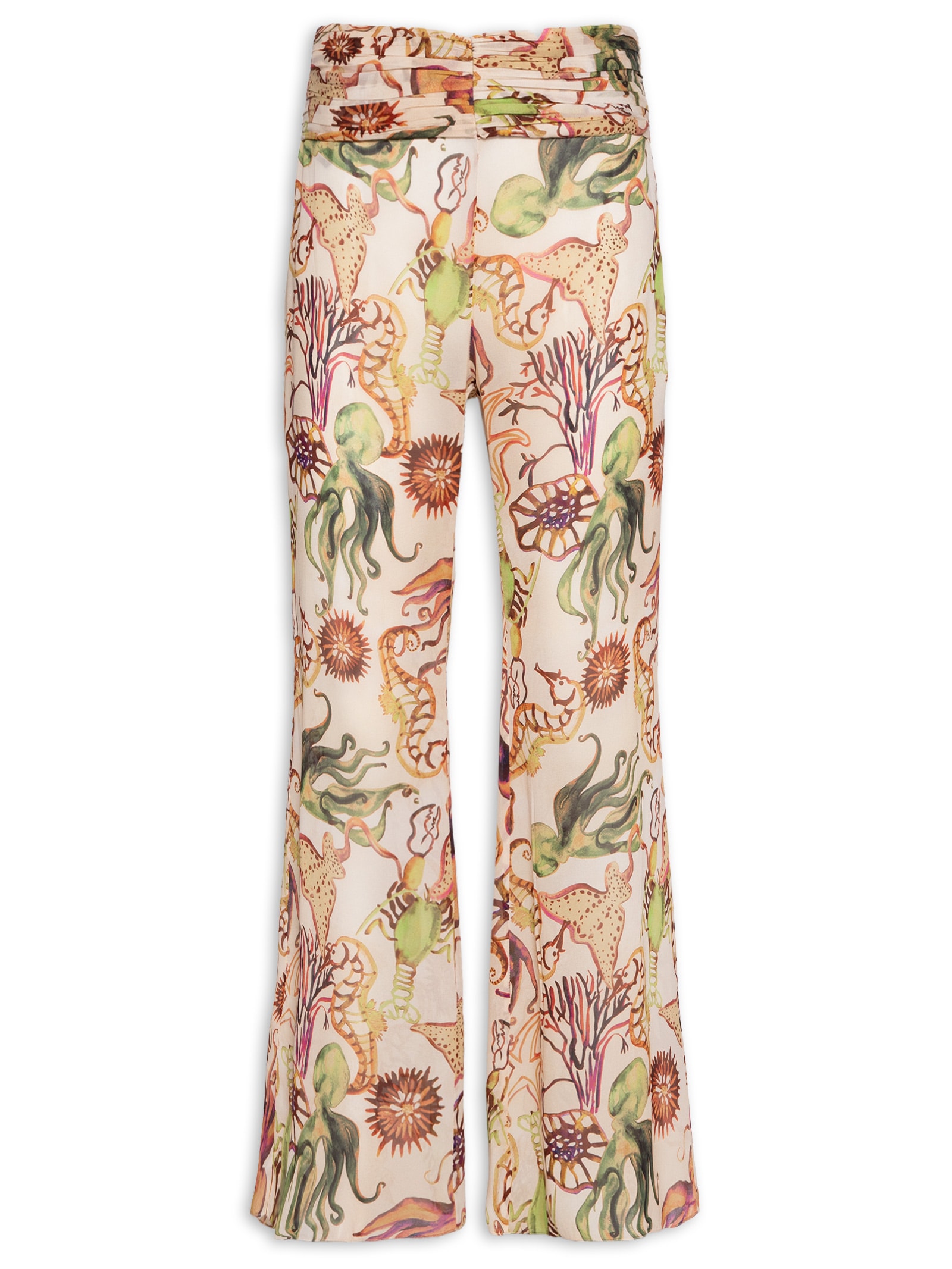 Calça Feminina Flare Franzida Resort Fundo do Mar Bege Animale Resort