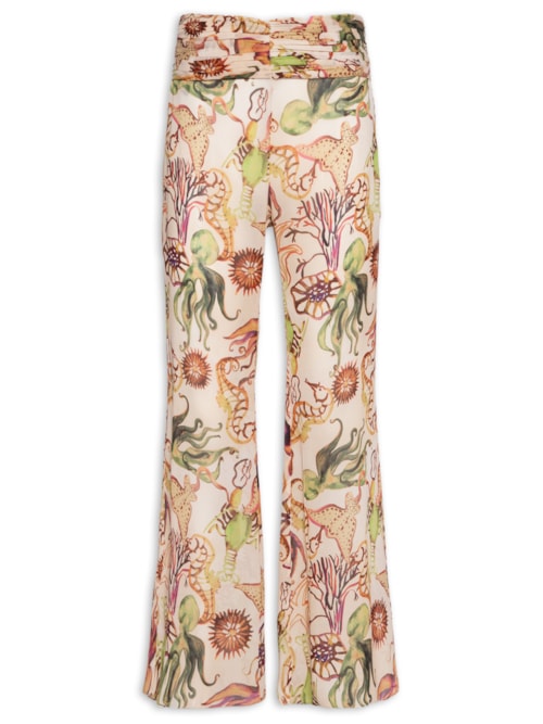 Calça Feminina Flare Franzida Resort Fundo do Mar – Bege
