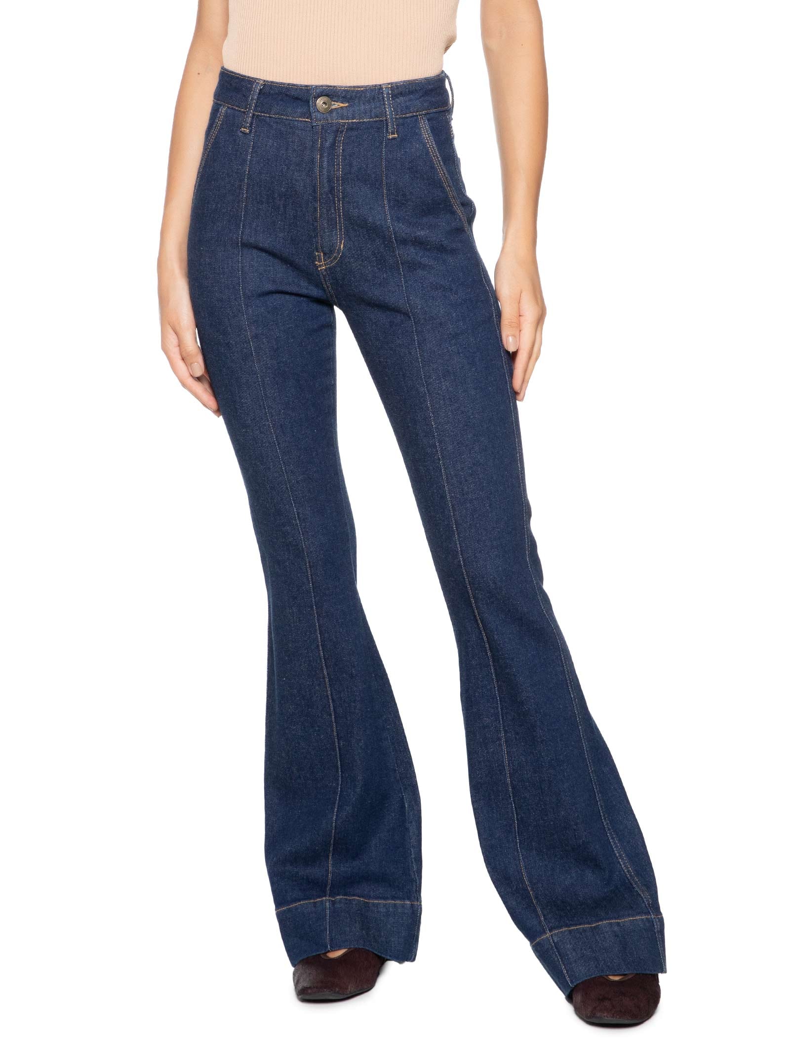 Calça Feminina Flare Jeans Pesponto Triplo Mob Azul
