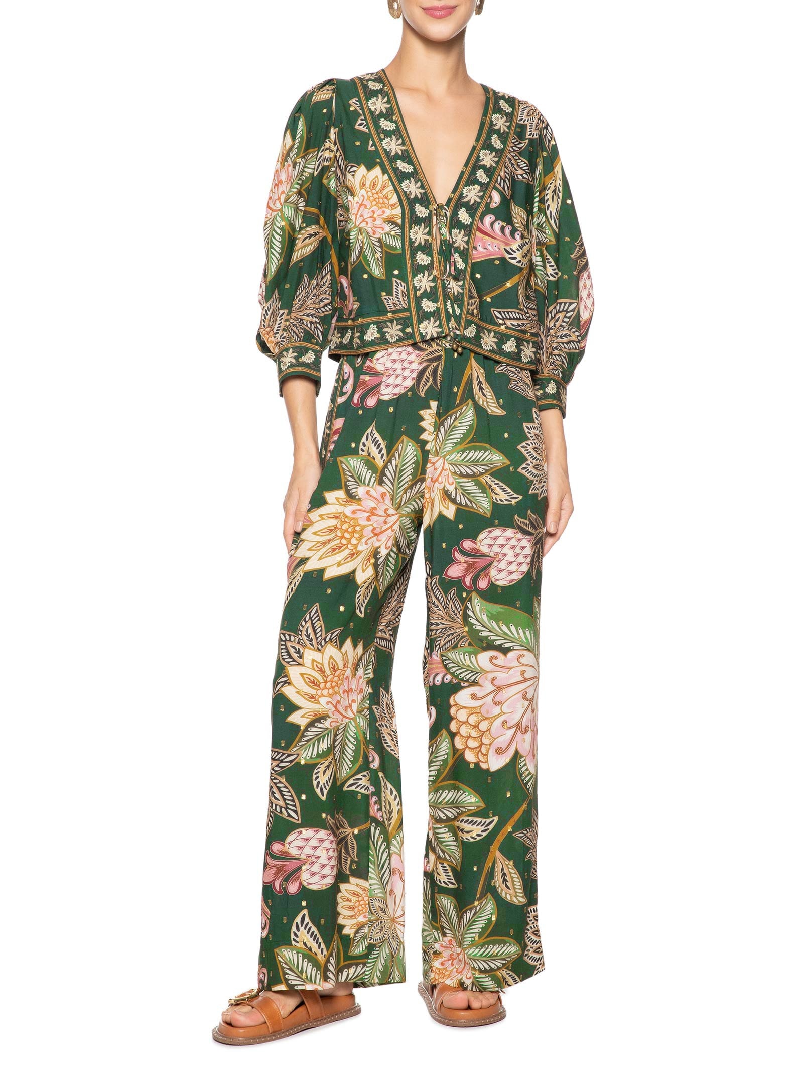 Calça Feminina Floral Delhi Verde Farm